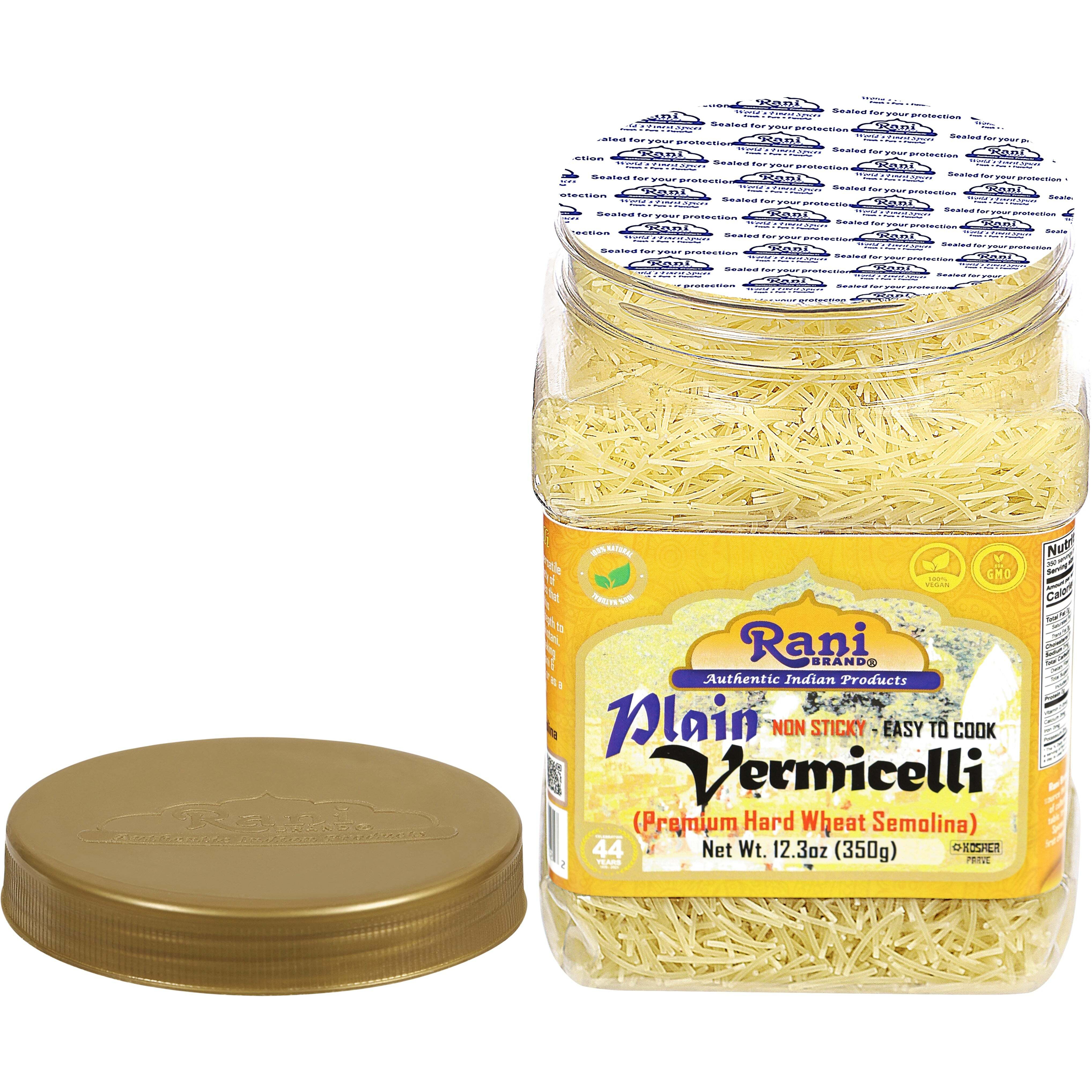 Rani Plain Vermicelli (Wheat Noodles) 12.25oz (350g) PET Jar ~ All Natural, Vegan, NON-GMO, Kosher, Indian Origin