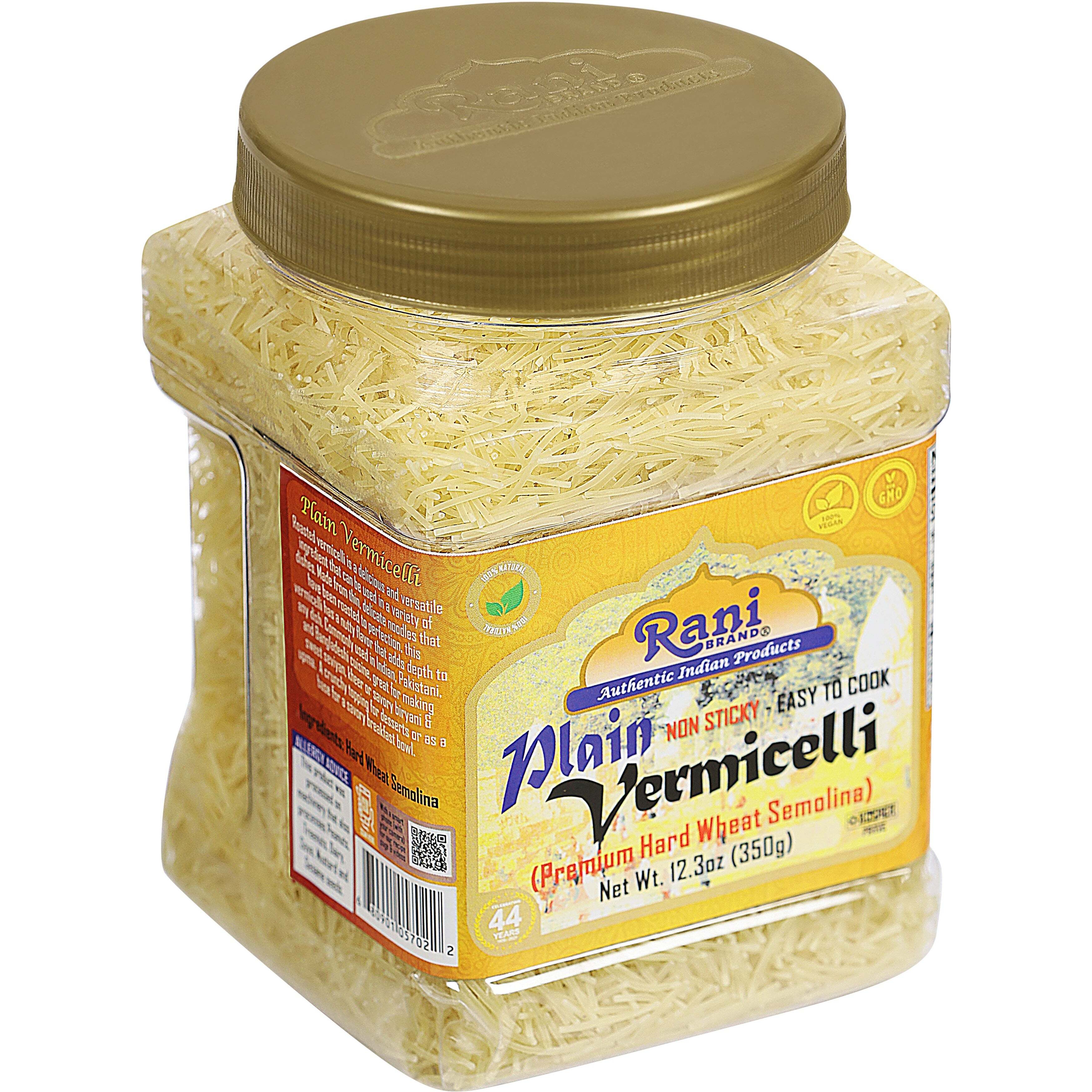 Rani Plain Vermicelli (Wheat Noodles) 12.25oz (350g) PET Jar ~ All Natural, Vegan, NON-GMO, Kosher, Indian Origin