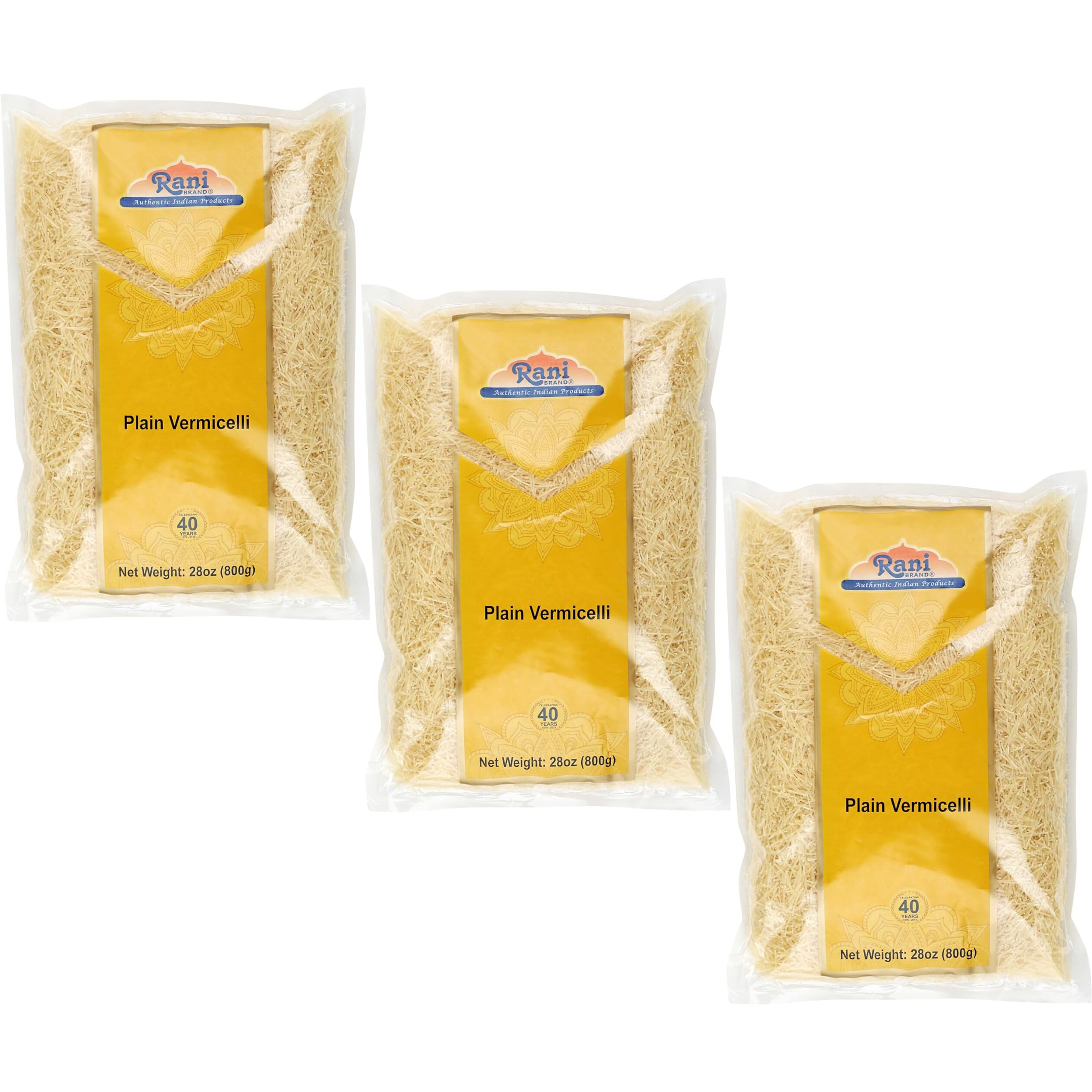 Rani Plain Vermicelli (Wheat Noodles) 28oz (1.75lbs) 800g, Pack of 3 ~ All Natural, Vegan, NON-GMO, Indian Origin
