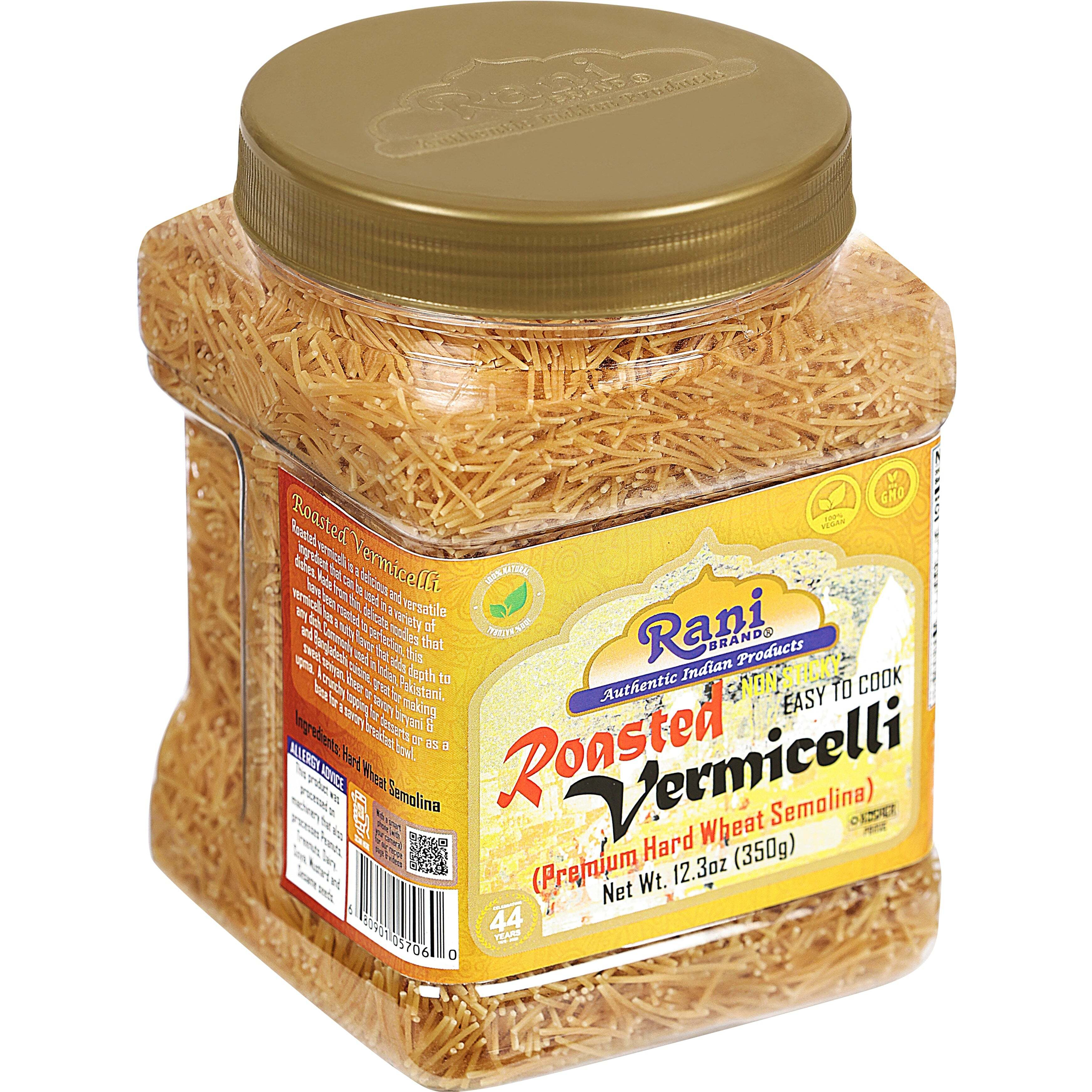 Rani Roasted Vermicelli (Roasted Wheat Noodles) 12.25oz (350g) PET Jar ~ All Natural, Vegan, NON-GMO, Kosher, Indian Origin (Size 12.25oz (350g))