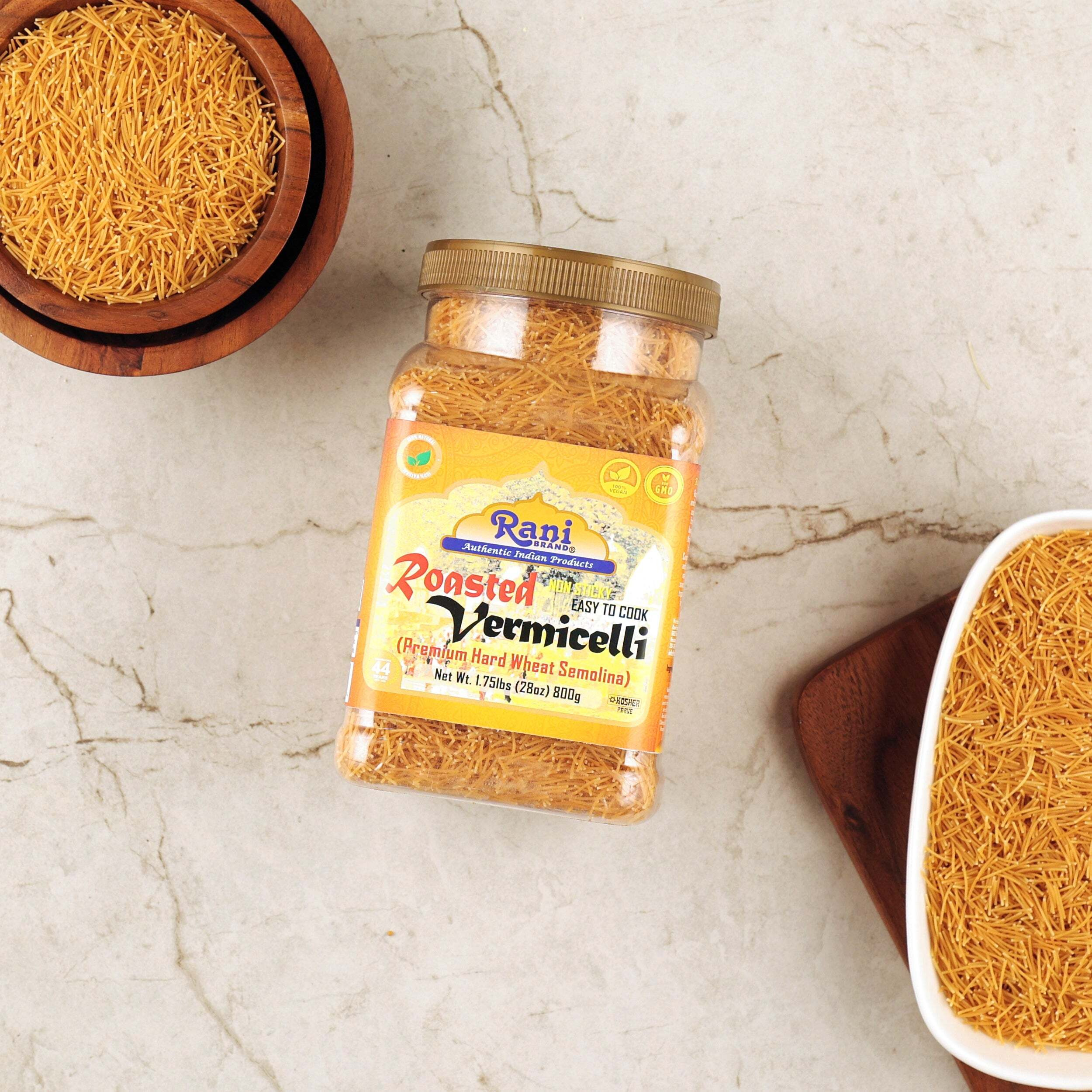 Rani Roasted Vermicelli (Roasted Wheat Noodles) 28oz (1.75lbs) 800g PET Jar ~ All Natural, Vegan, NON-GMO, Kosher, Indian Origin