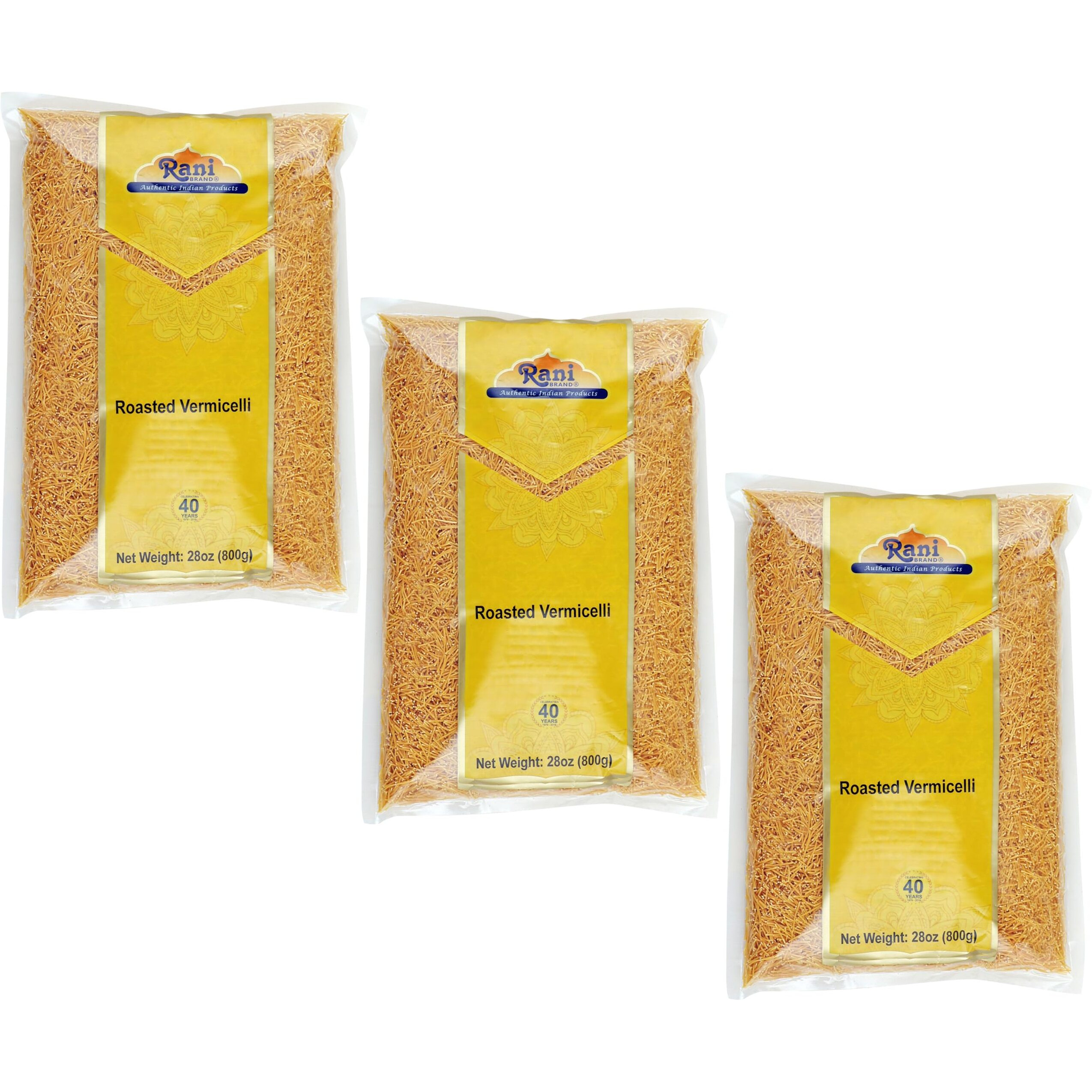 Rani Roasted Vermicelli (Roasted Wheat Noodles) 28oz (1.75lbs) 800g, Pack of 3 ~ All Natural, Vegan, NON-GMO, Indian Origin