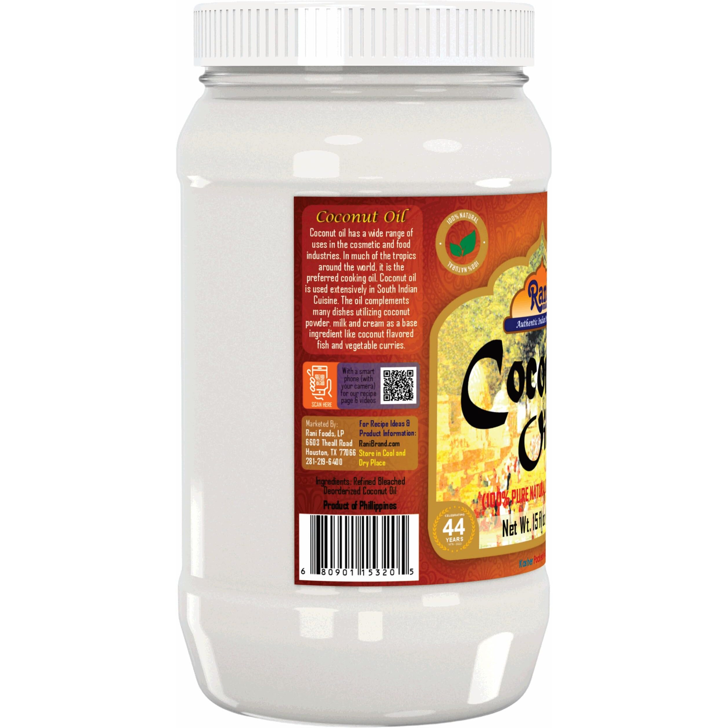 Rani Coconut Oil (100% Pure Natural Coconut Oil) 15 fl oz (444ml) Pack of 12, Cold Pressed, NON-GMO, Gluten Free, Kosher, Vegan, 100% Natural, Packed in USA