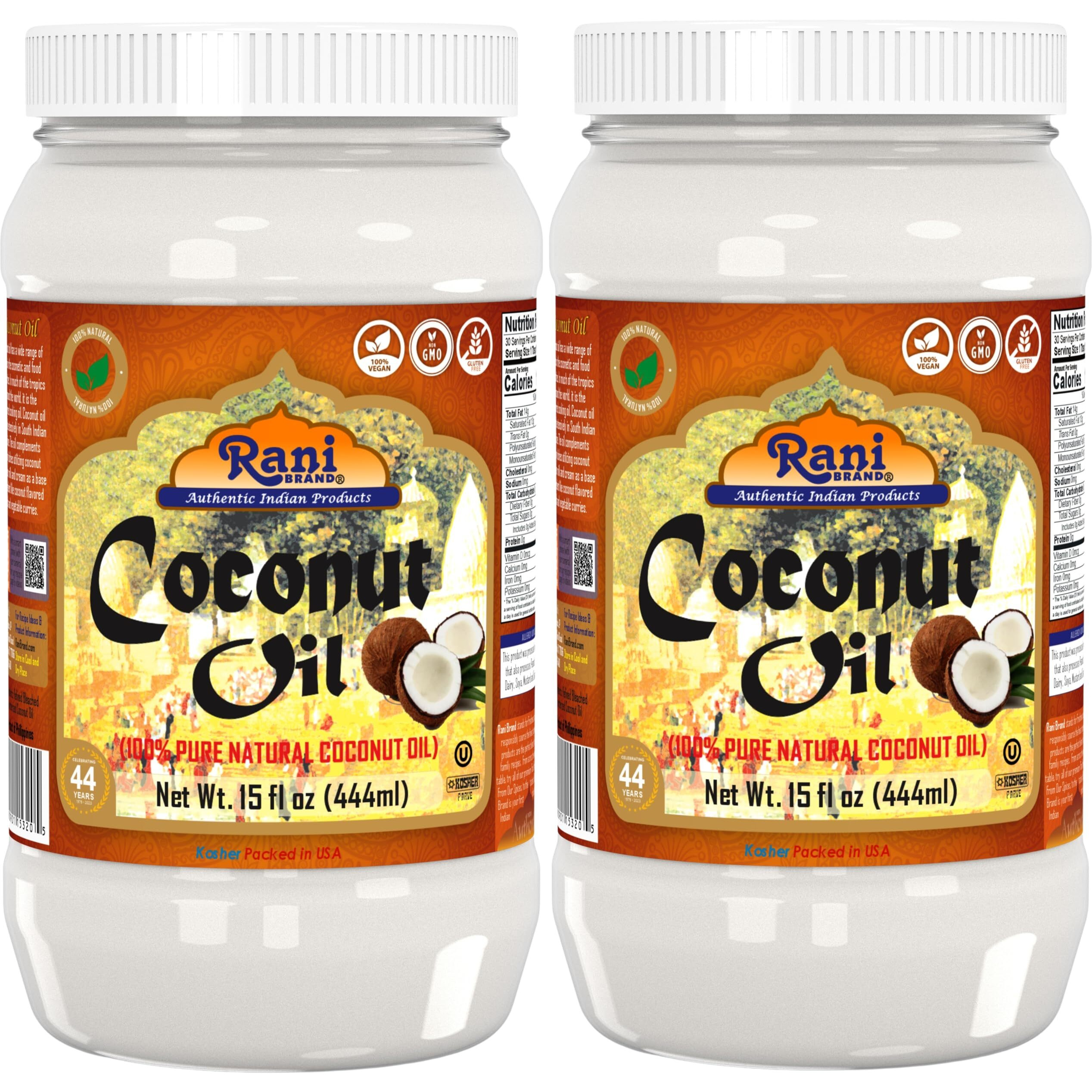 Rani Coconut Oil (100% Pure Natural Coconut Oil) 15 fl oz (444ml) Pack of 2, Cold Pressed, NON-GMO, Gluten Free, Kosher, Vegan, 100% Natural, Packed in USA