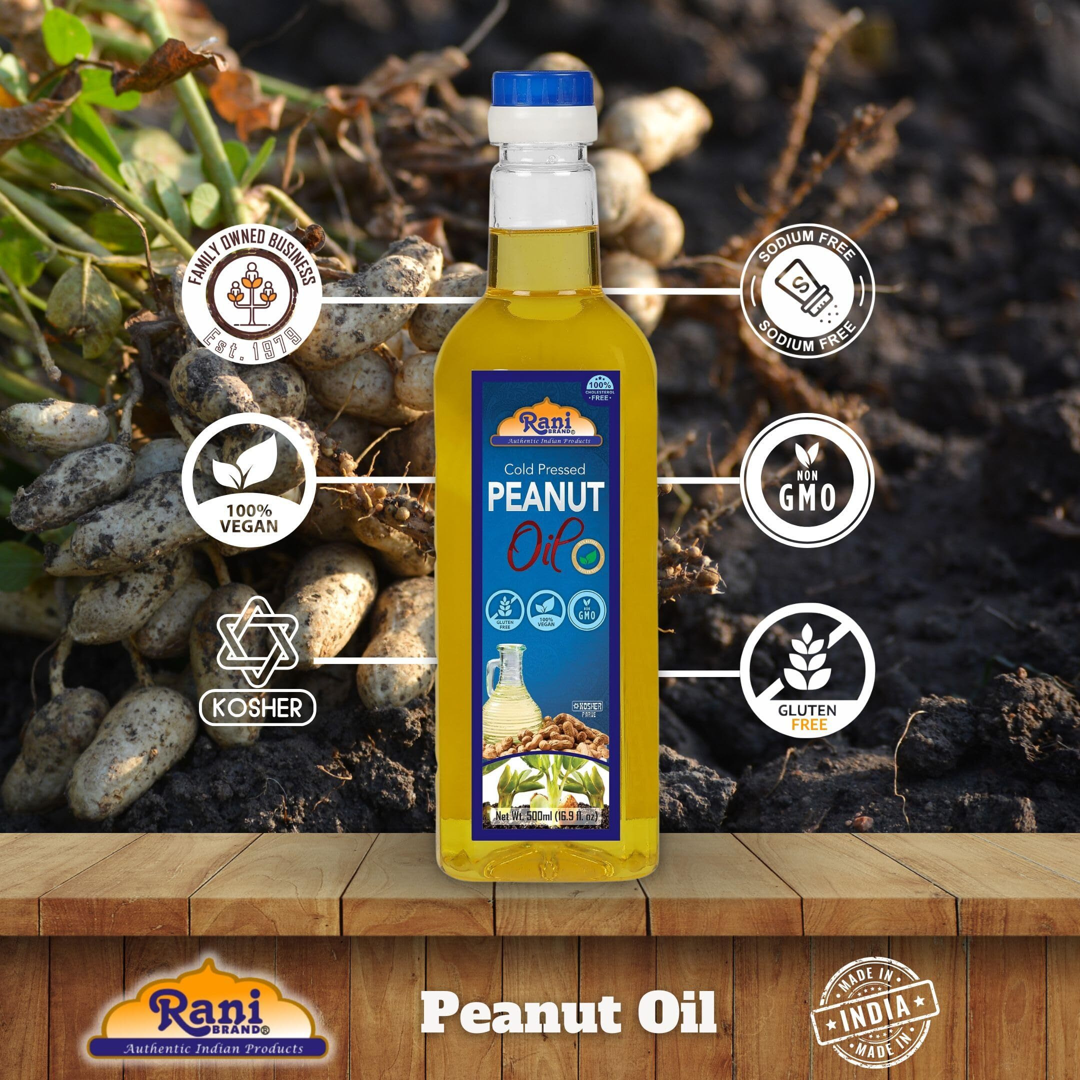 Rani Peanut Oil 16.9 Ounce (500ml) Cold Pressed, 100% Natural, NON-GMO, Kosher, Vegan, Gluten Free