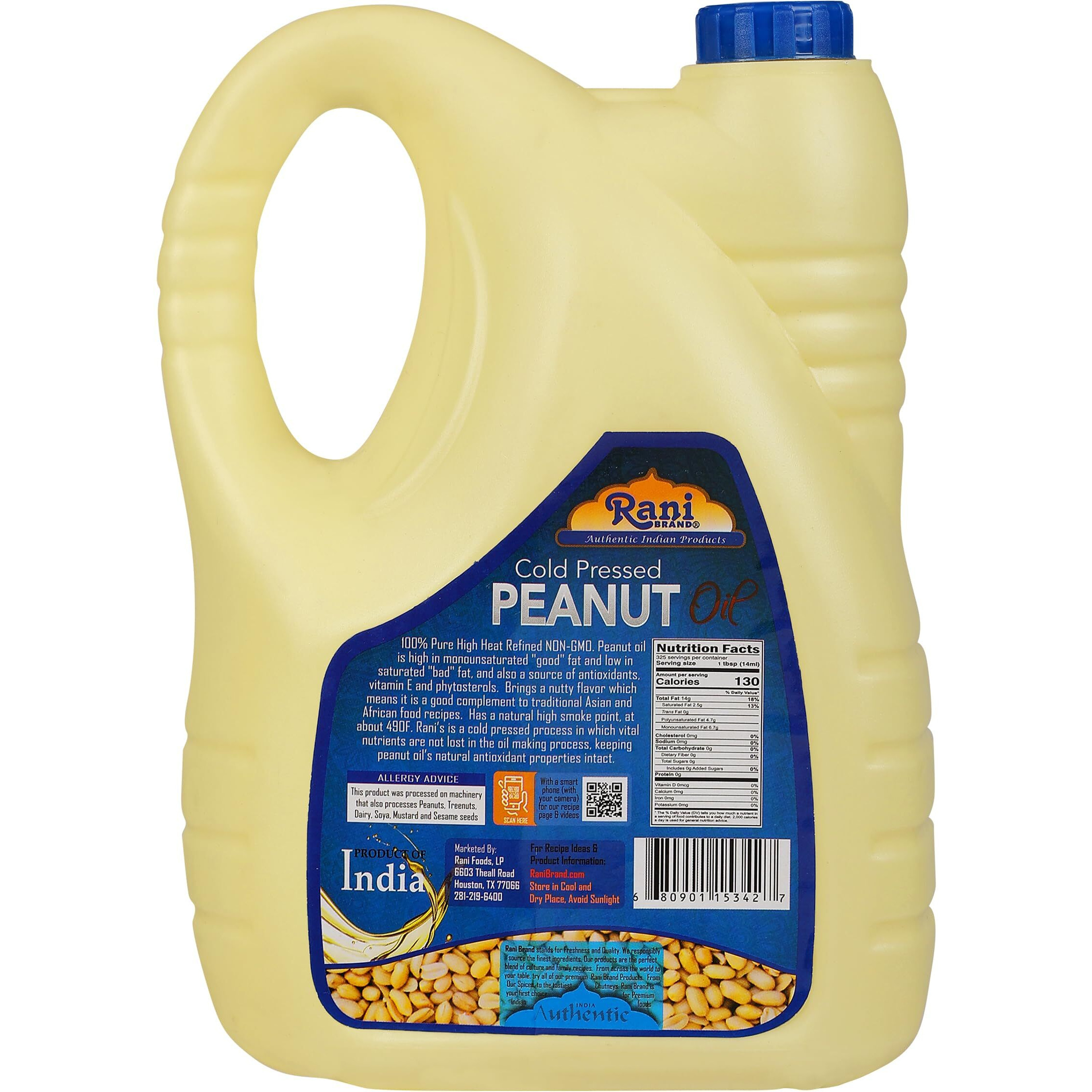 Rani Peanut Oil 169 Ounce (5 Liter) Cold Pressed, 100% Natural, NON-GMO, Kosher, Vegan, Gluten Free