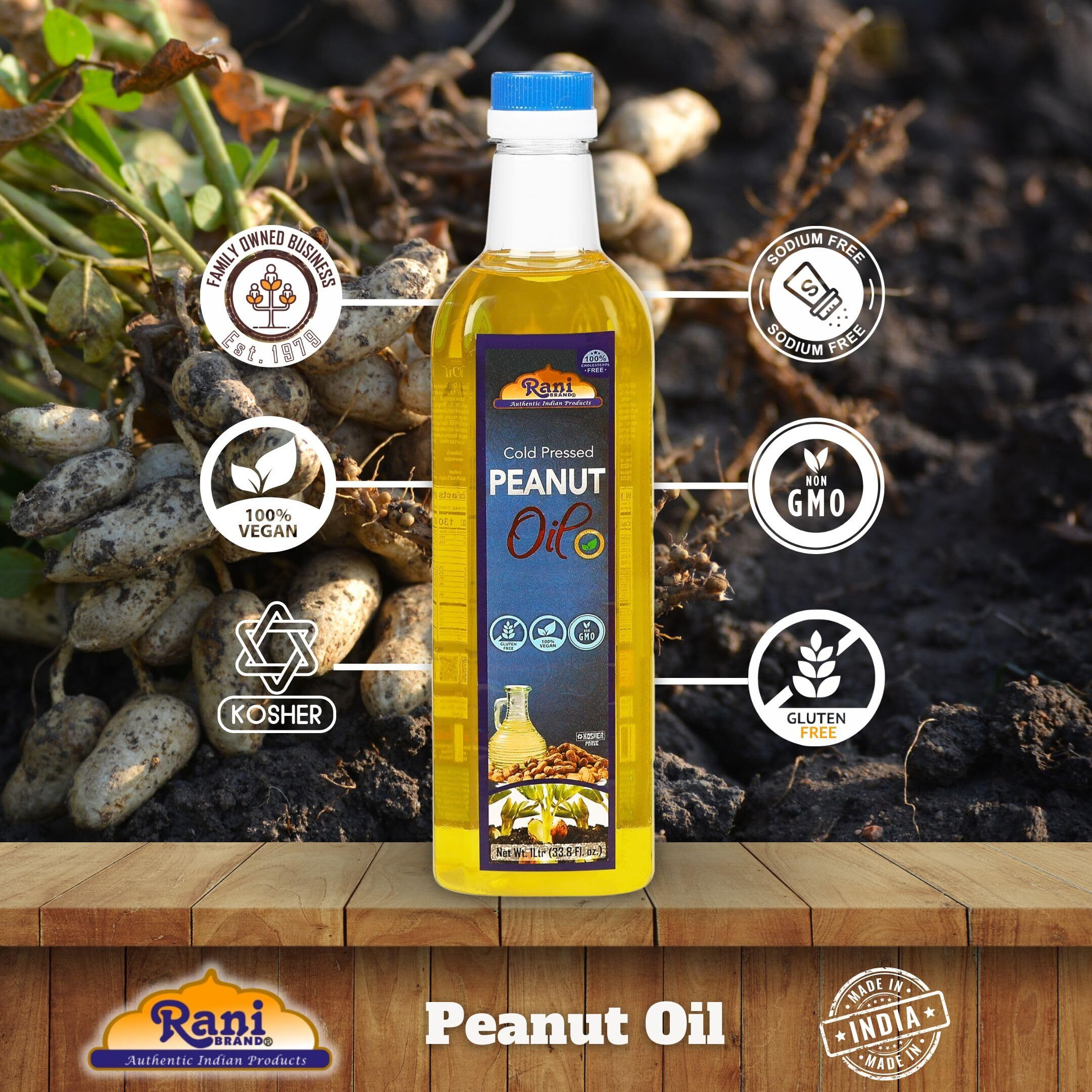 Rani Peanut Oil 33.8 Ounce (1 Liter) Cold Pressed, 100% Natural, NON-GMO, Kosher, Vegan, Gluten Free