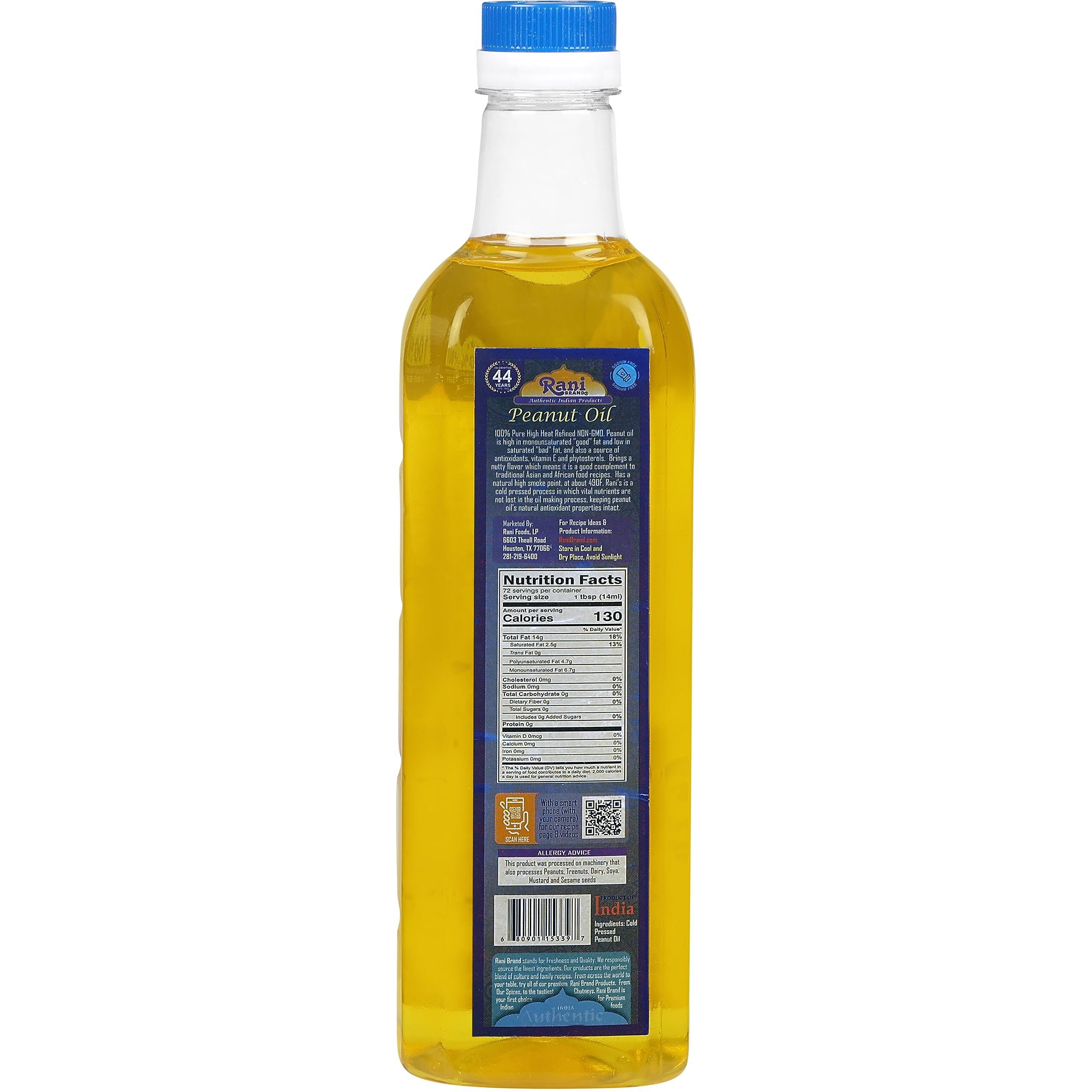 Rani Peanut Oil 33.8 Ounce (1 Liter) Cold Pressed, 100% Natural, NON-GMO, Kosher, Vegan, Gluten Free