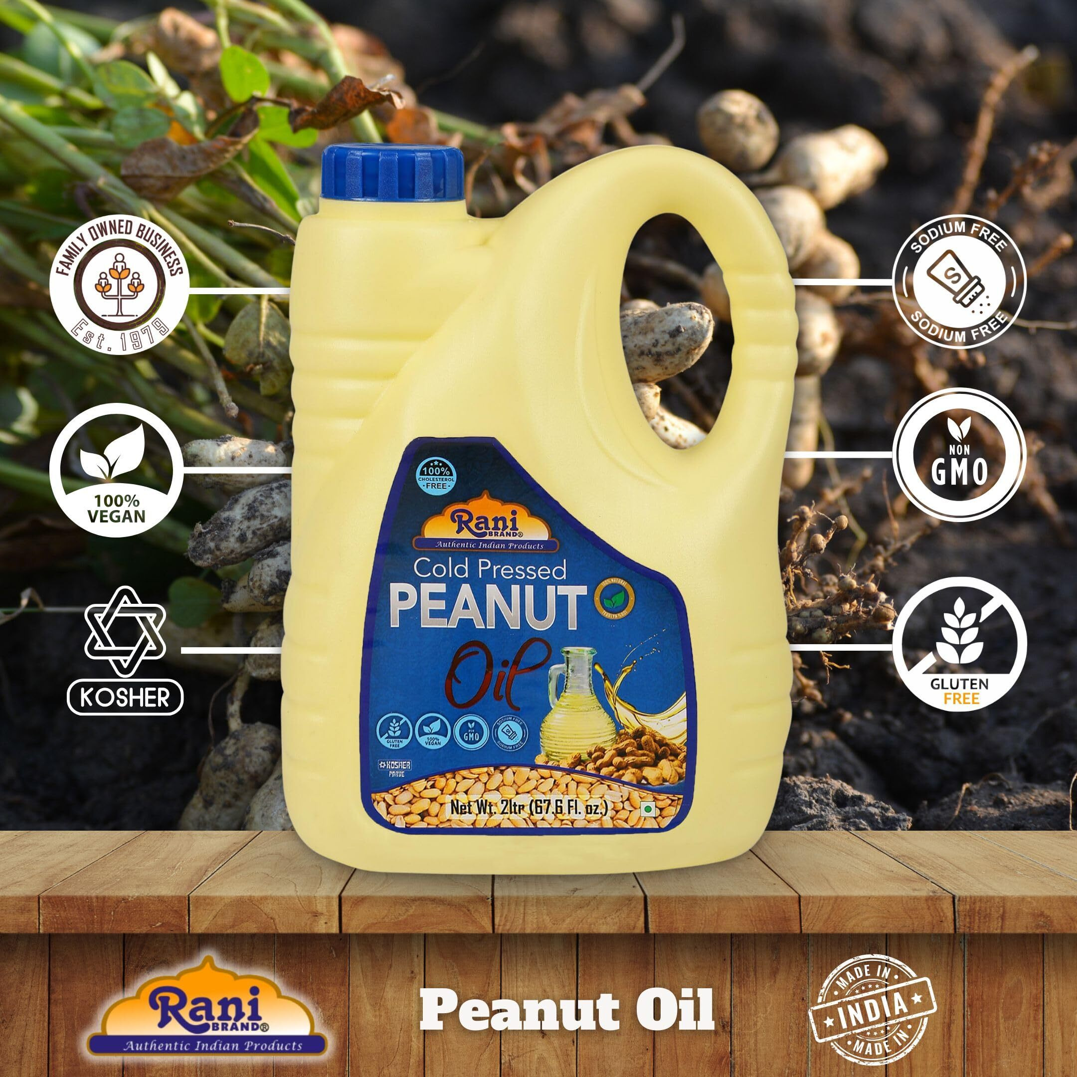 Rani Peanut Oil 67.6 Ounce (2 Liter) Cold Pressed, 100% Natural, NON-GMO, Kosher, Vegan, Gluten Free