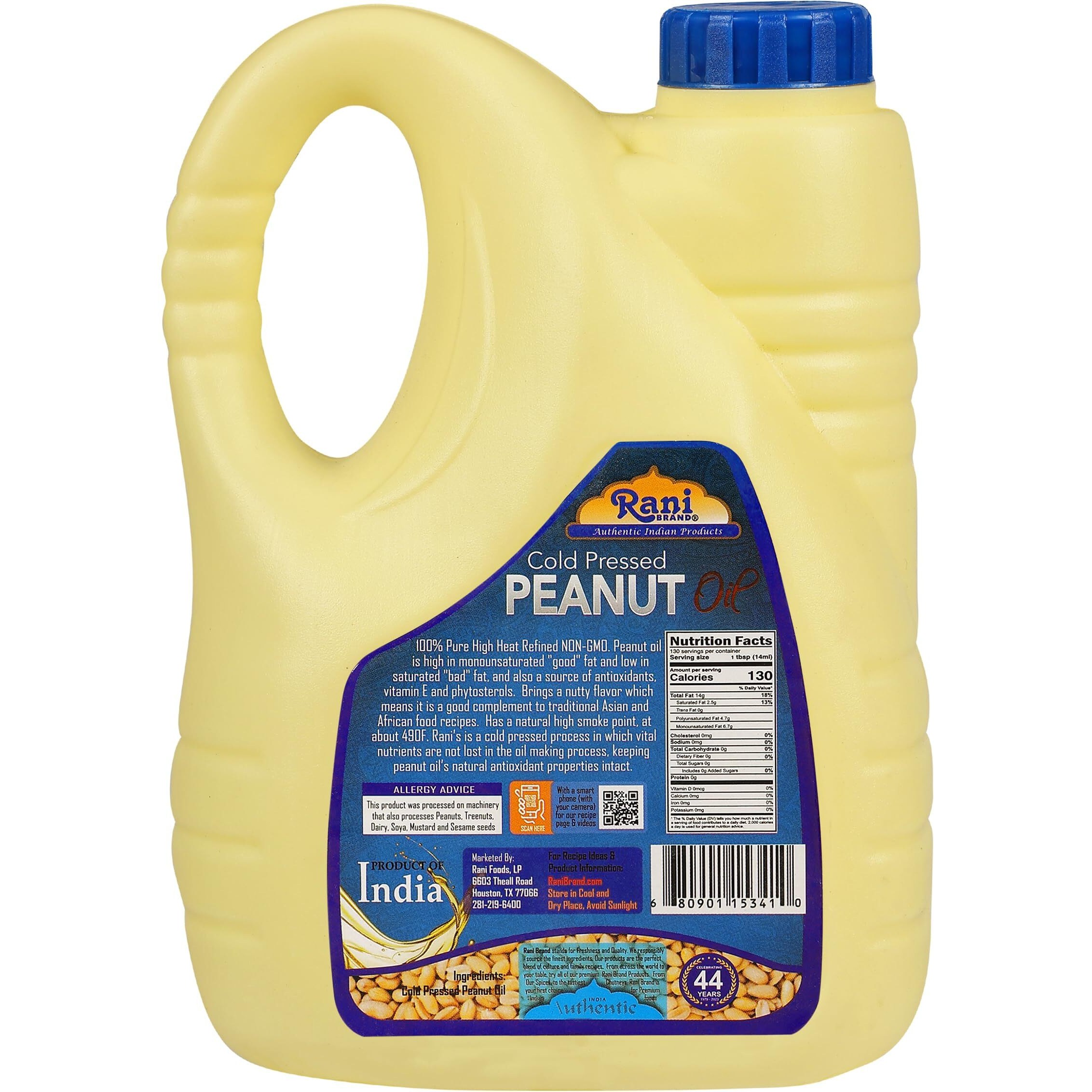 Rani Peanut Oil 67.6 Ounce (2 Liter) Cold Pressed, 100% Natural, NON-GMO, Kosher, Vegan, Gluten Free