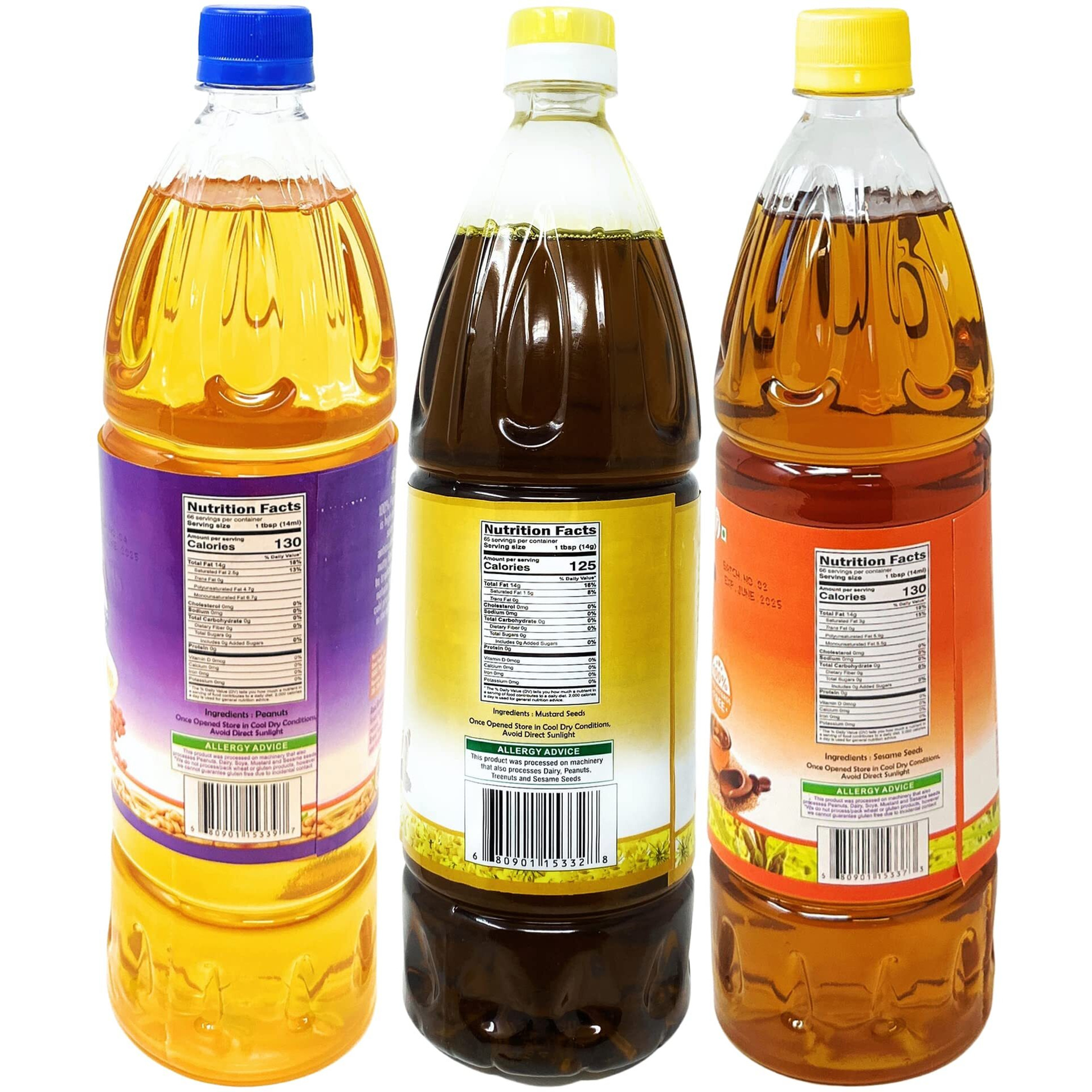 Rani Premium Oils Combo Set of 3 - Peanut Oil, Mustard Oil, Sesame Oil 33.8 Ounce (1 Liter) ~ Cold Pressed, 100% Natural, Kosher, NON-GMO, Vegan, Gluten Free