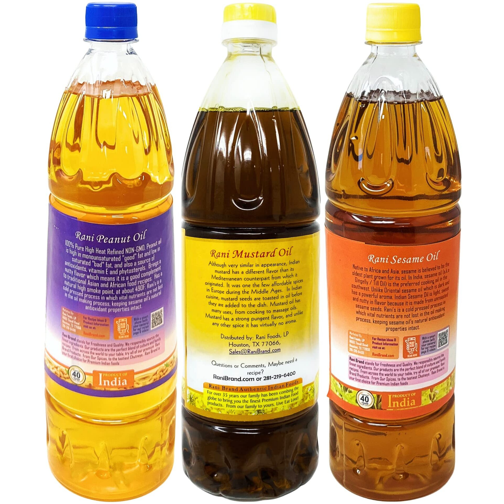 Rani Premium Oils Combo Set of 3 - Peanut Oil, Mustard Oil, Sesame Oil 33.8 Ounce (1 Liter) ~ Cold Pressed, 100% Natural, Kosher, NON-GMO, Vegan, Gluten Free