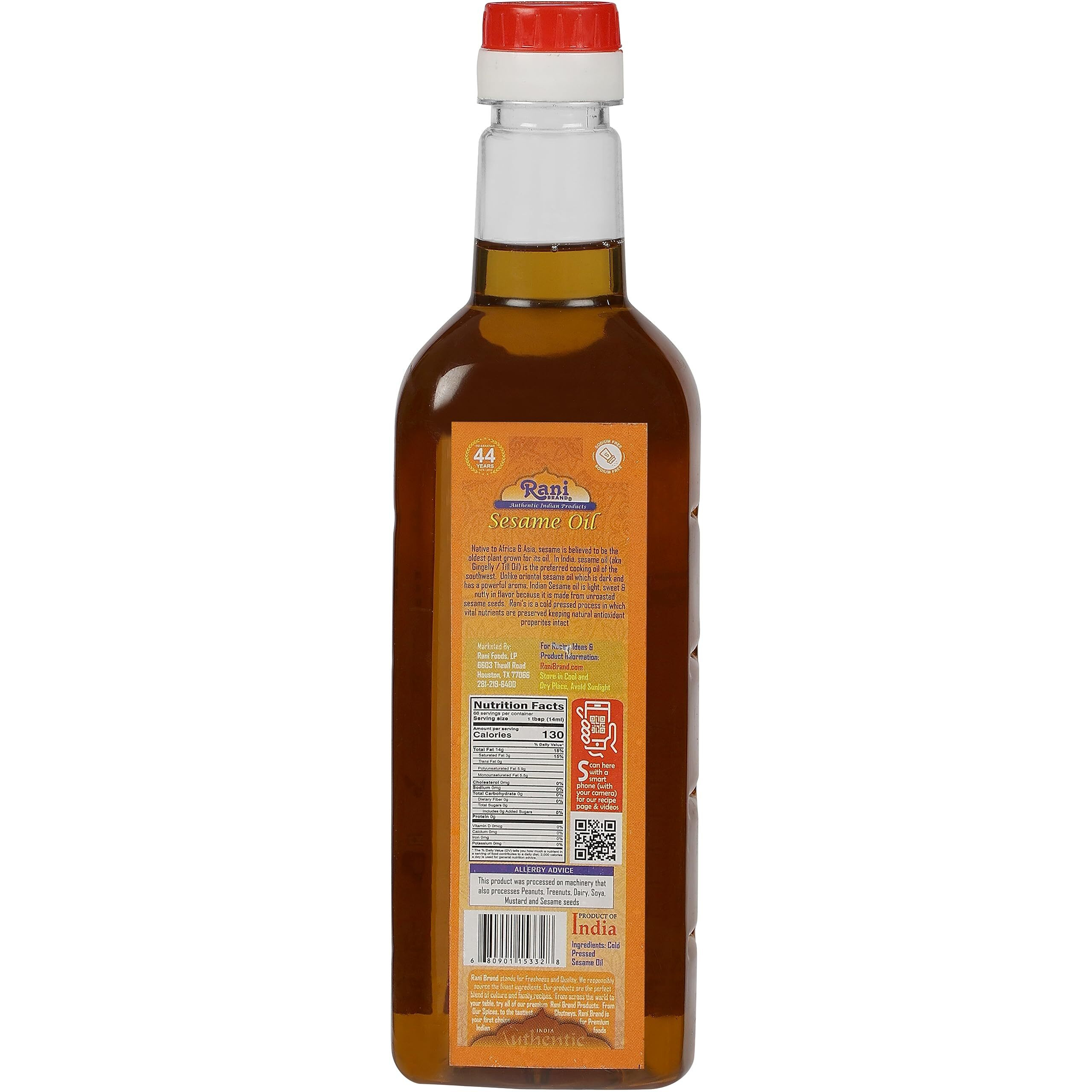 Rani Sesame Oil 16.9 Ounce (500ml) Cold Pressed, 100% Natural, NON-GMO, Kosher, Vegan, Gluten Free