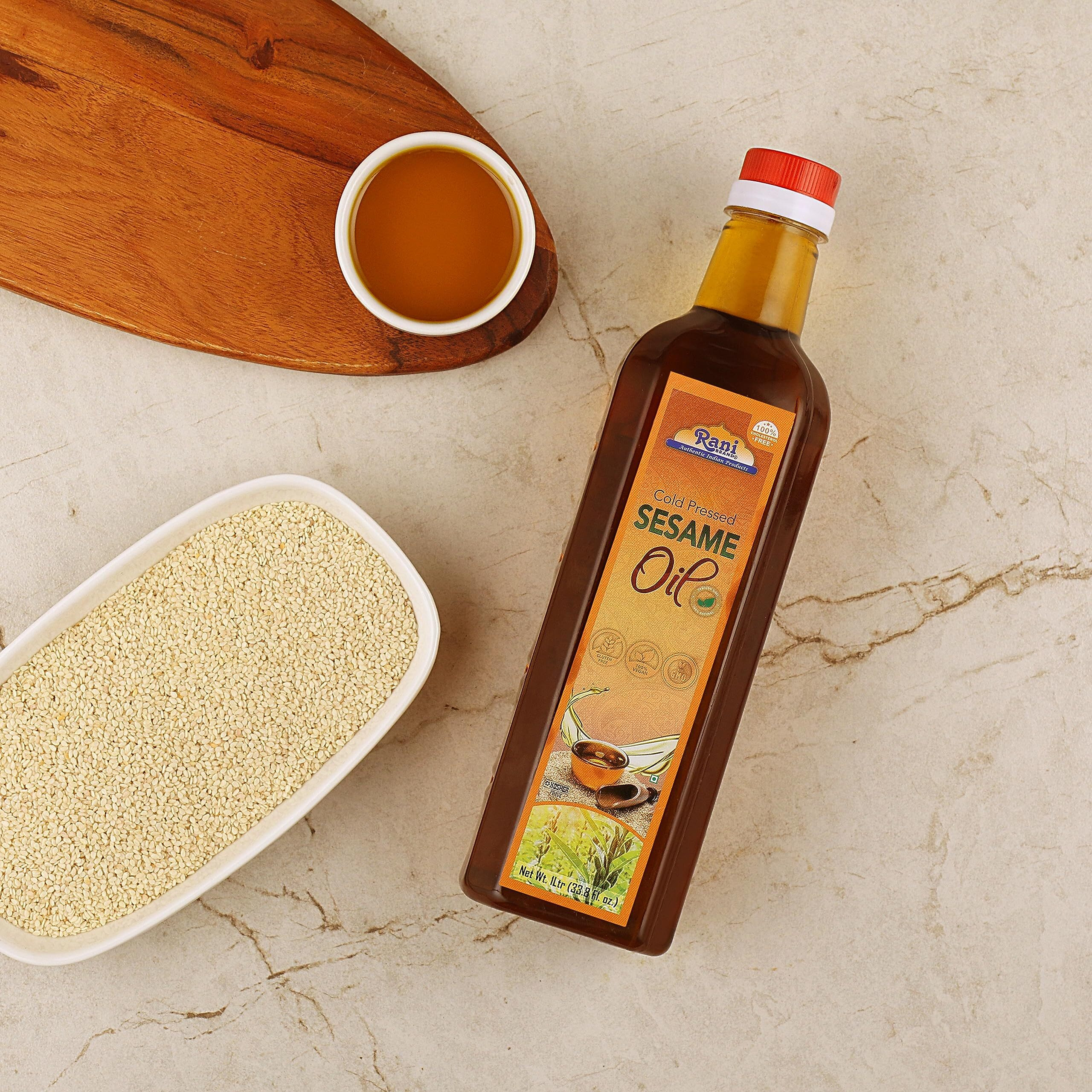 Rani Sesame Oil 33.8 Ounce (1 Liter) Cold Pressed, 100% Natural, NON-GMO, Kosher, Vegan, Gluten Free