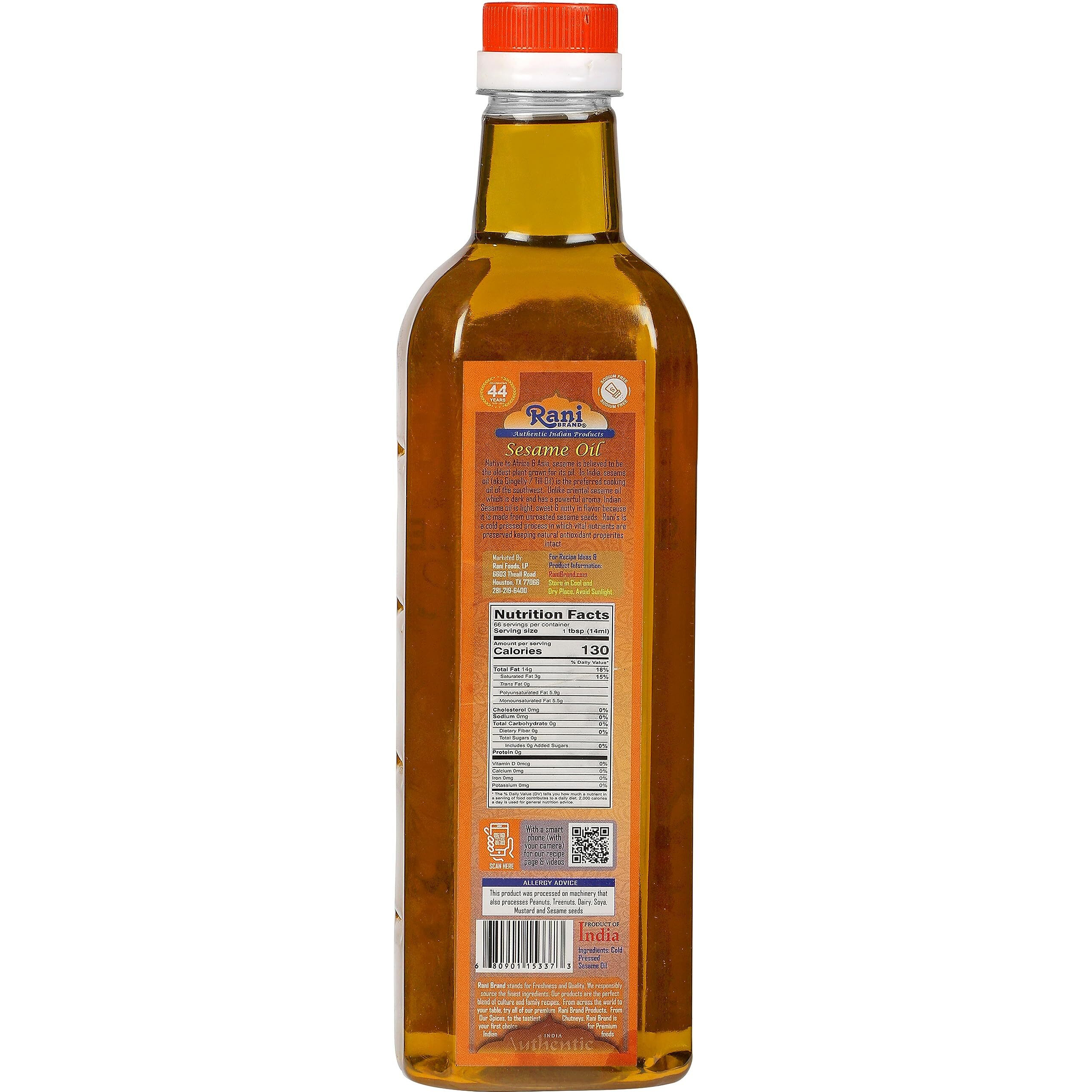 Rani Sesame Oil 33.8 Ounce (1 Liter) Cold Pressed, 100% Natural, NON-GMO, Kosher, Vegan, Gluten Free