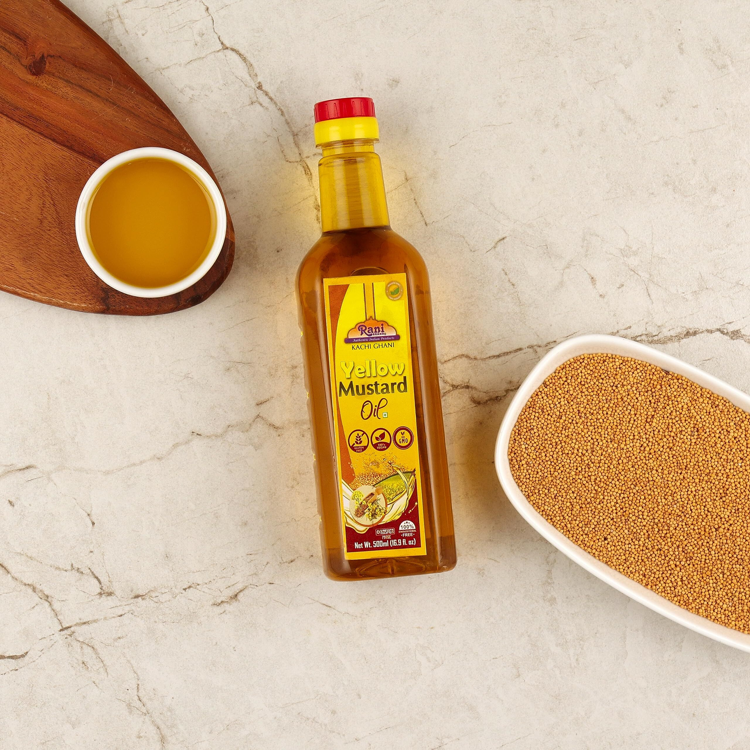 Rani Yellow Mustard Oil (Kachi Ghani) 16.9 Ounce (500ml) NON-GMO, Gluten Free, Vegan, 100% Natural, Kosher (Size 16.9 Ounce (500ml))
