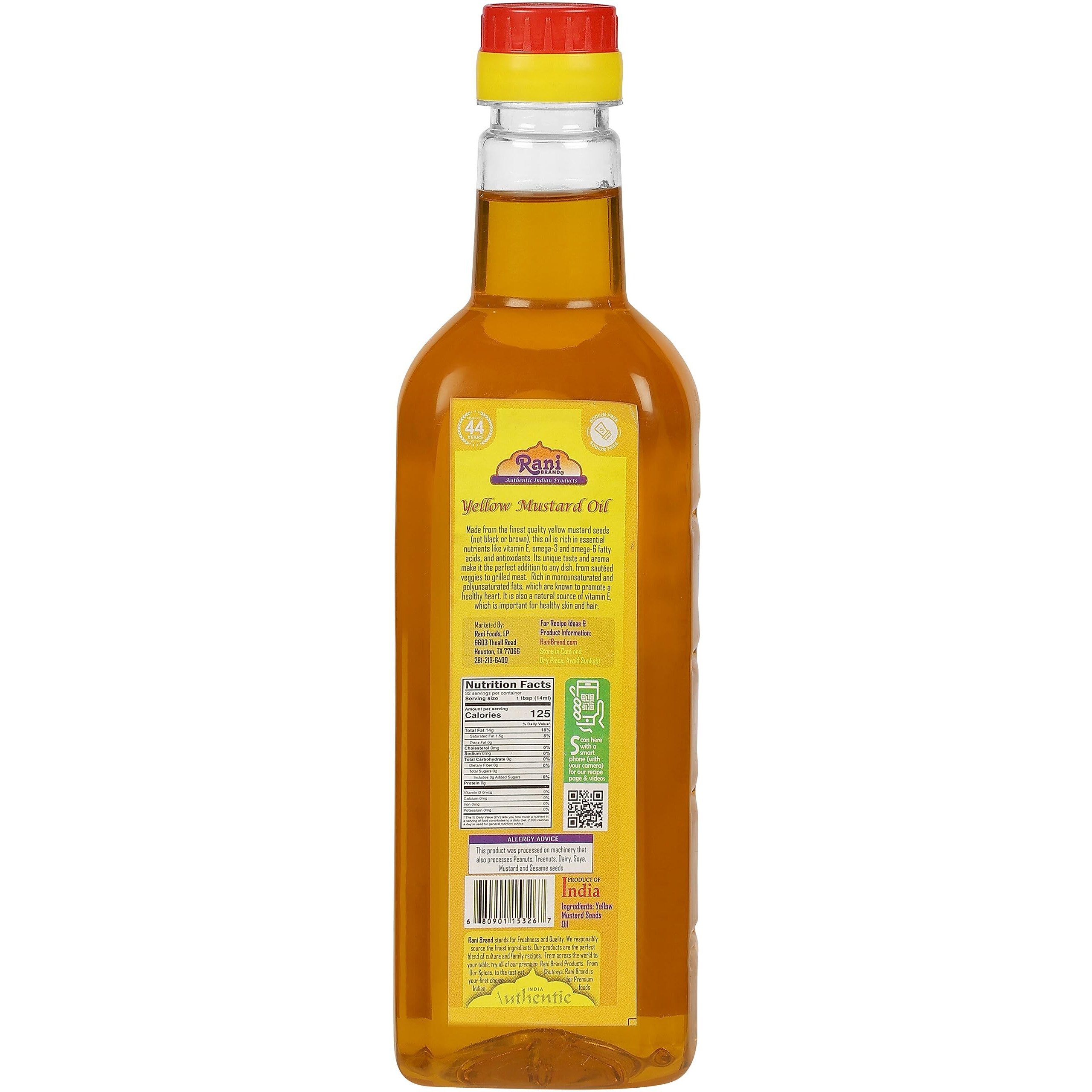 Rani Yellow Mustard Oil (Kachi Ghani) 16.9 Ounce (500ml) NON-GMO, Gluten Free, Vegan, 100% Natural, Kosher (Size 16.9 Ounce (500ml))