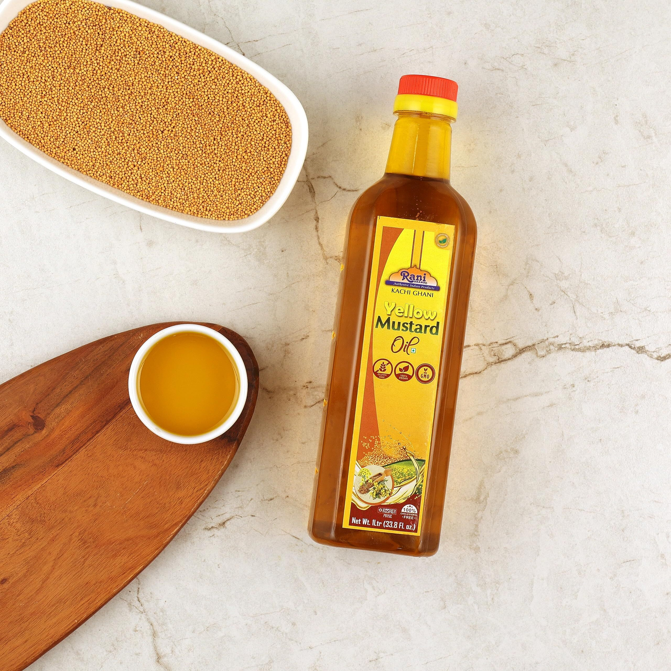 Rani Yellow Mustard Oil (Kachi Ghani) 33.8 Ounce (1 Liter) NON-GMO, Gluten Free, Vegan, 100% Natural, Kosher (Size 33.8 Ounce (1 Liter))