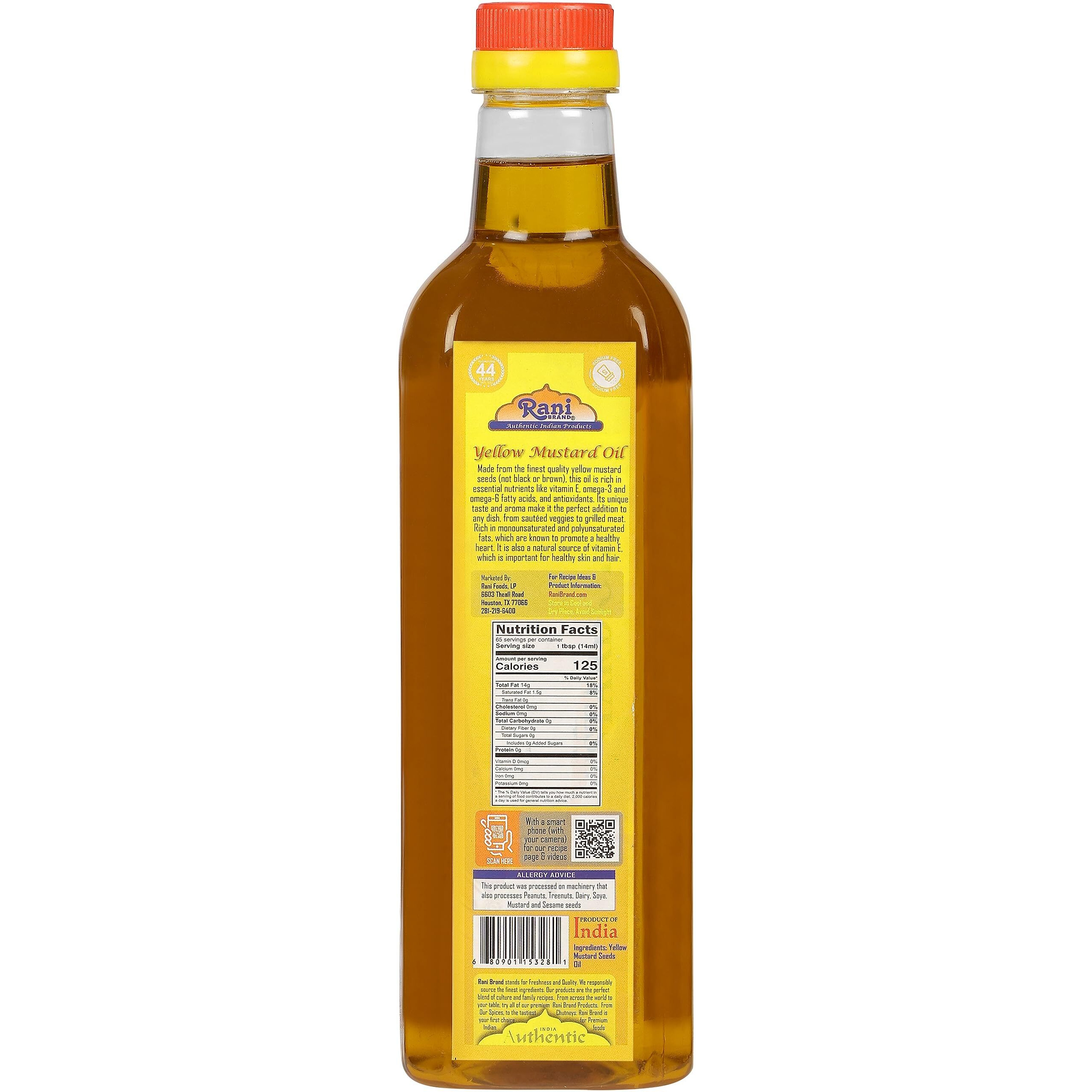 Rani Yellow Mustard Oil (Kachi Ghani) 33.8 Ounce (1 Liter) NON-GMO, Gluten Free, Vegan, 100% Natural, Kosher (Size 33.8 Ounce (1 Liter))