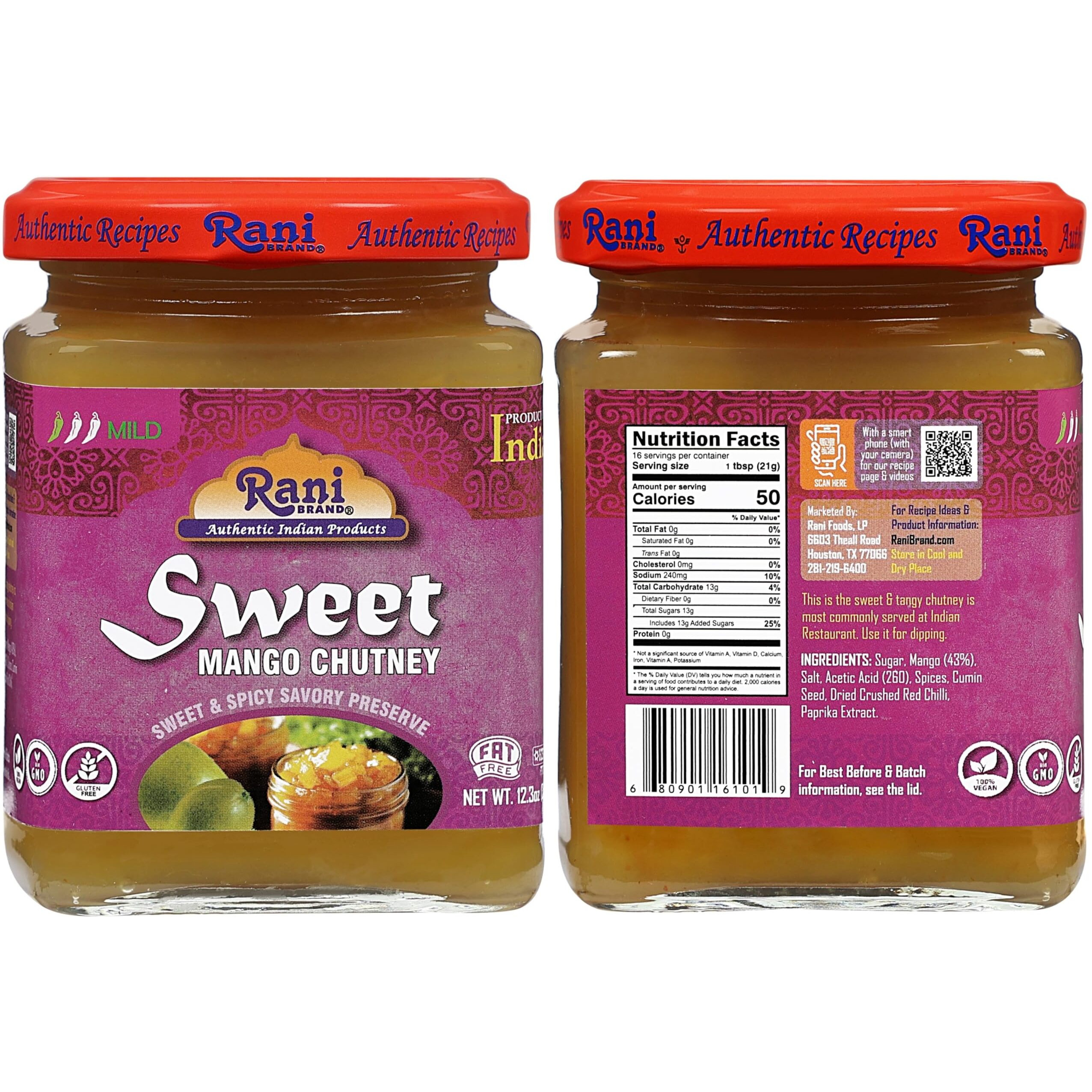 Rani 3-in-1 Mango Chutney (Hot, Sweet, Major Grey) 12.3oz (350g) Glass Jar, Ready to eat, Vegan ~ Gluten Free, All Natural, NON-GMO, Kosher