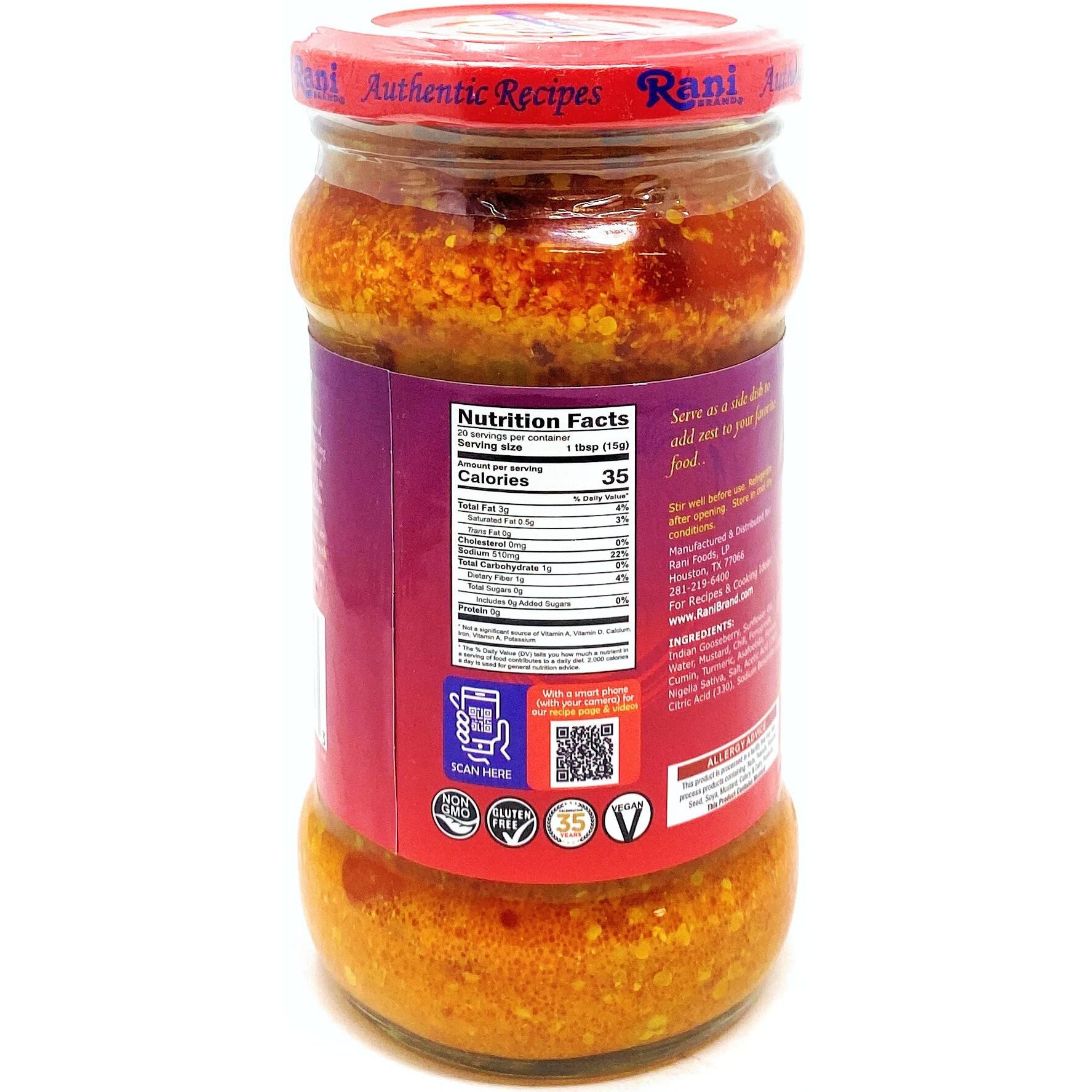 Rani Amla Pickle (Spicy Gooseberry Relish with Spices) 10.5oz (300g) Glass Jar ~ Vegan, Gluten Free, NON-GMO, No Colors, Popular Indian Condiment, Indian Origin