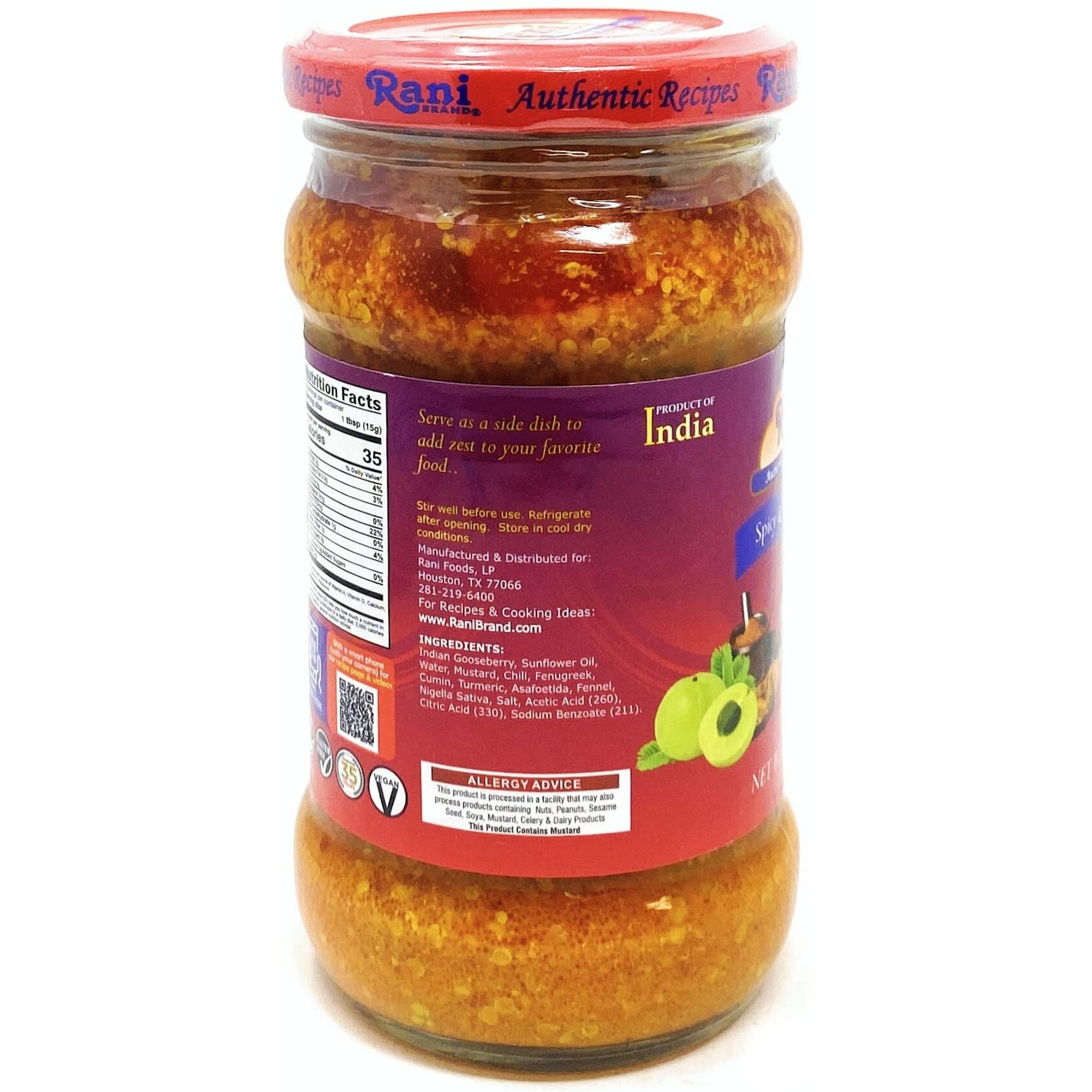Rani Amla Pickle (Spicy Gooseberry Relish with Spices) 10.5oz (300g) Glass Jar ~ Vegan, Gluten Free, NON-GMO, No Colors, Popular Indian Condiment, Indian Origin