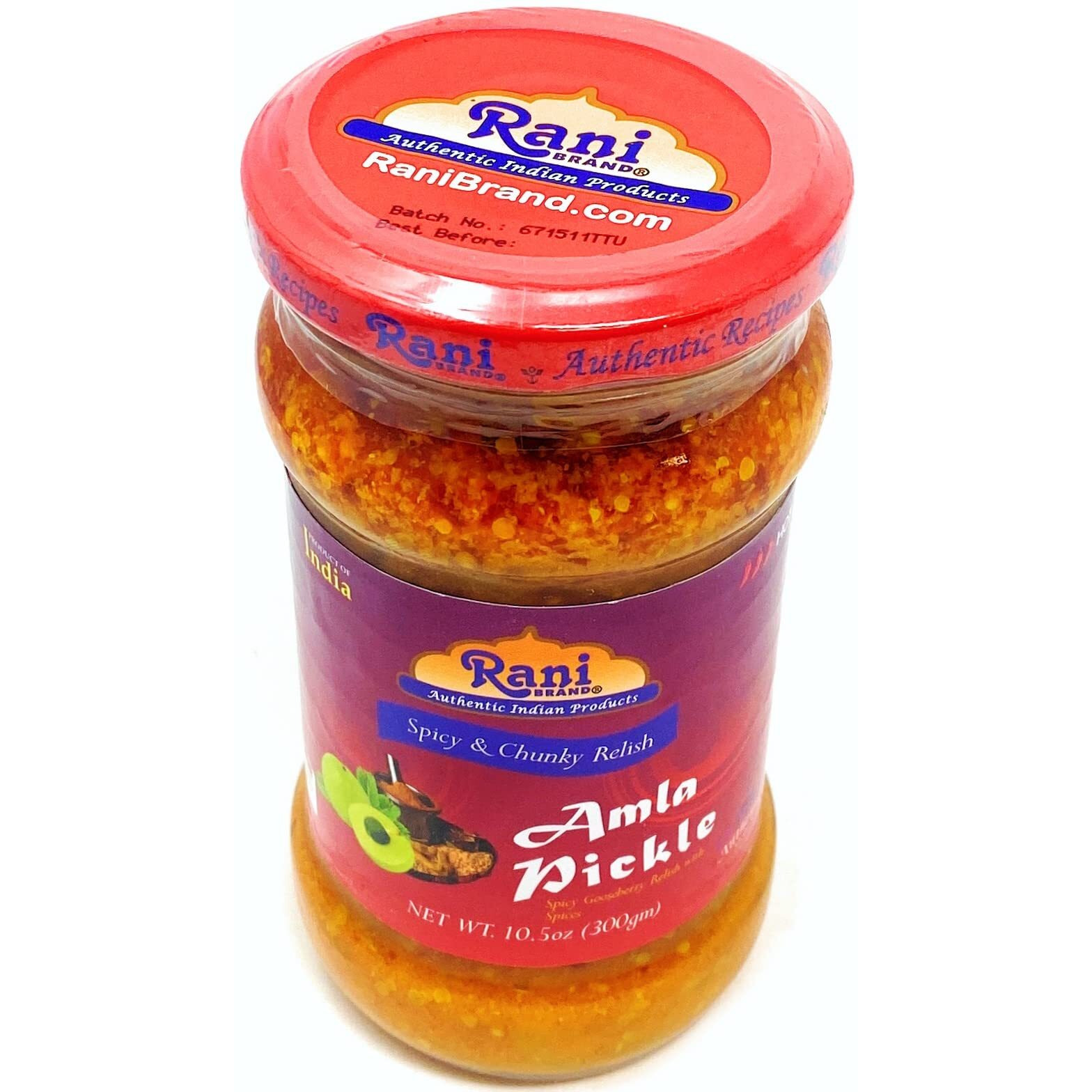 Rani Amla Pickle (Spicy Gooseberry Relish with Spices) 10.5oz (300g) Glass Jar ~ Vegan, Gluten Free, NON-GMO, No Colors, Popular Indian Condiment, Indian Origin