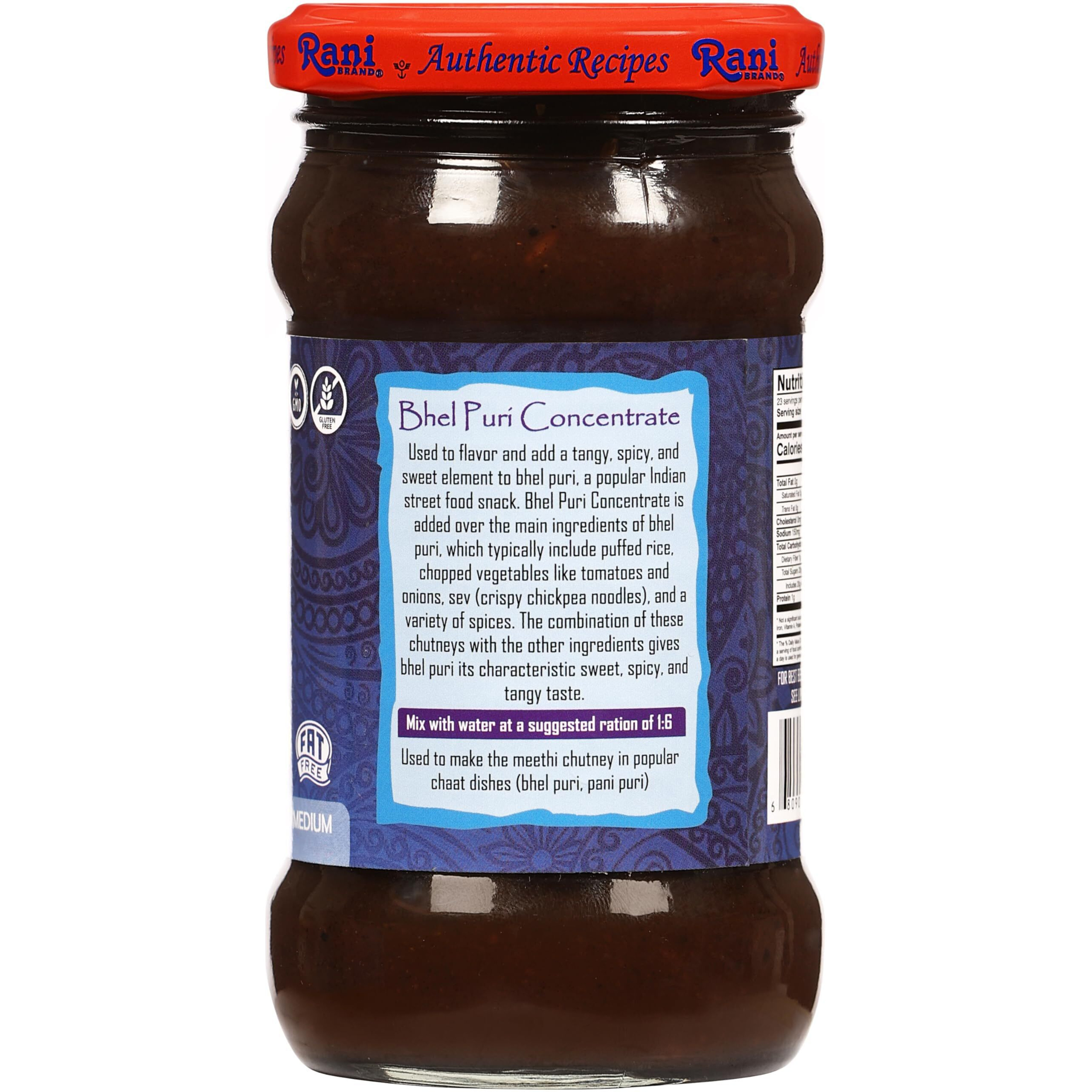 Rani Bhel Puri Concentrate (Sweet & Spicy Sauce) 10.5oz (300g) Glass Jar, Ready to Eat, Pack of 5+1 FREE ~ Vegan, Gluten Free, NON-GMO, Kosher, No Colors, Indian Origin