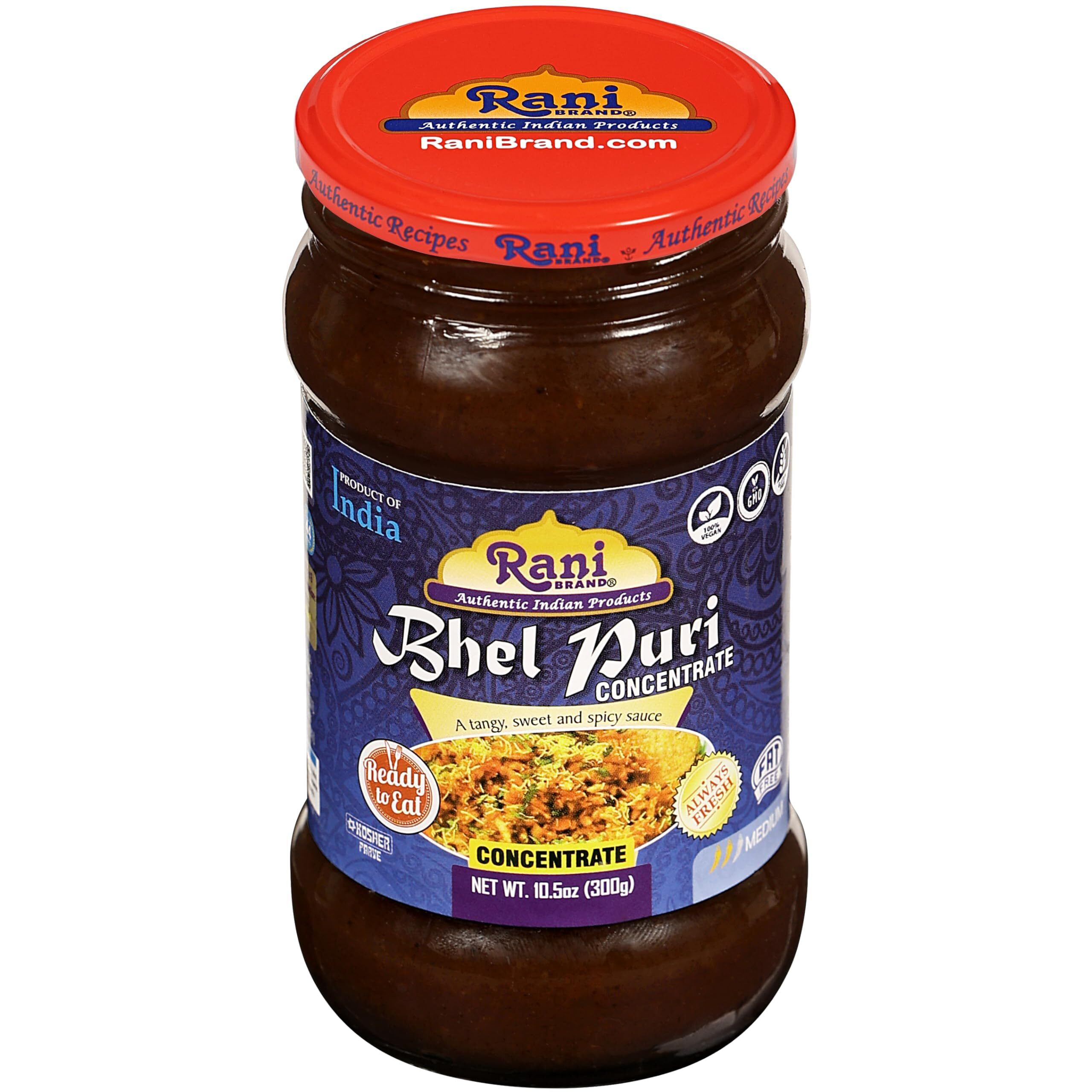 Rani Bhel Puri Concentrate (Sweet & Spicy Sauce) 10.5oz (300g) Glass Jar, Ready to Eat, Pack of 5+1 FREE ~ Vegan, Gluten Free, NON-GMO, Kosher, No Colors, Indian Origin