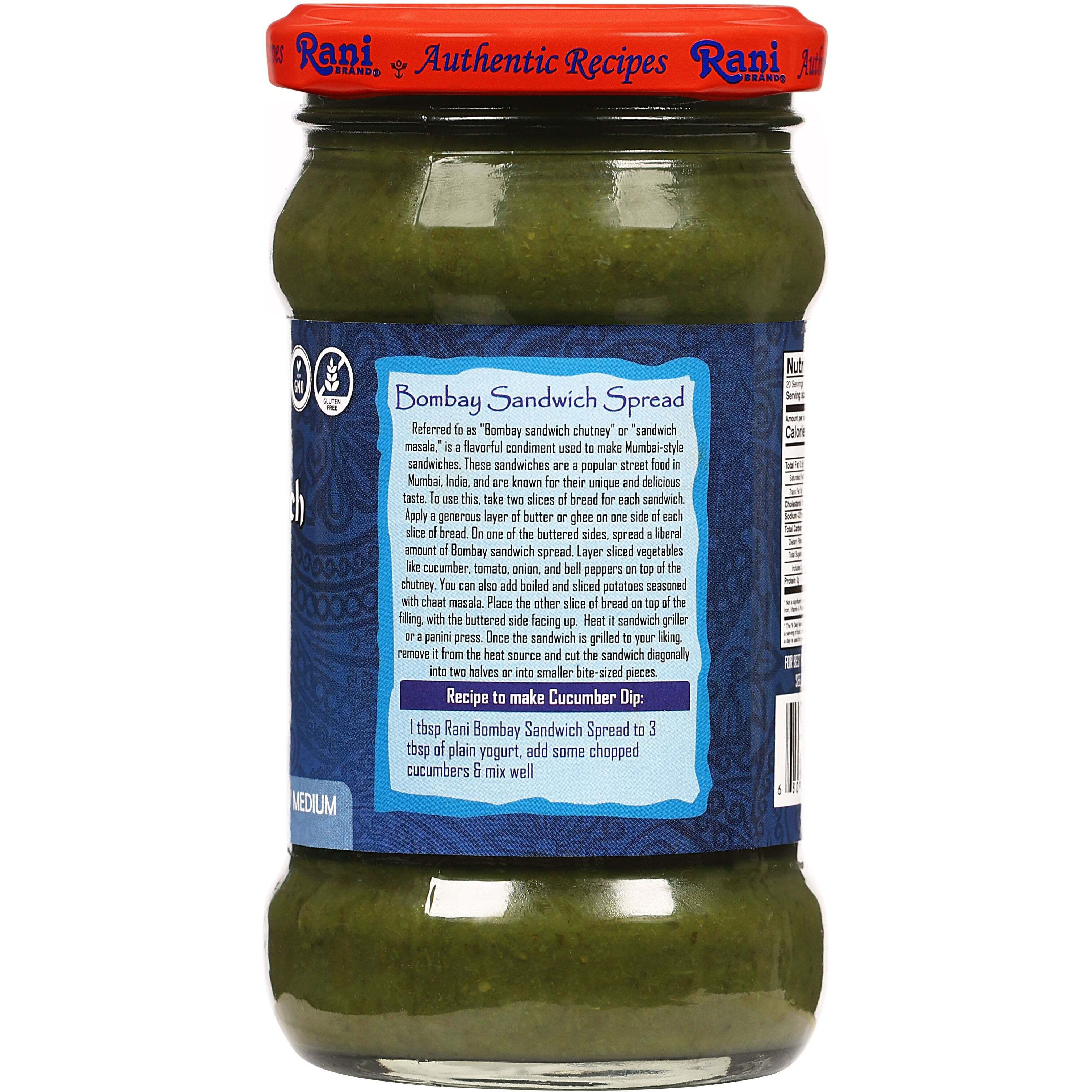 Rani Bombay Sandwich Spread, Mild (Mint & Coriander) 10.5oz (300g) Glass Jar, Ready to Eat ~ Vegan, Gluten Free, NON-GMO, Kosher, Indian Origin
