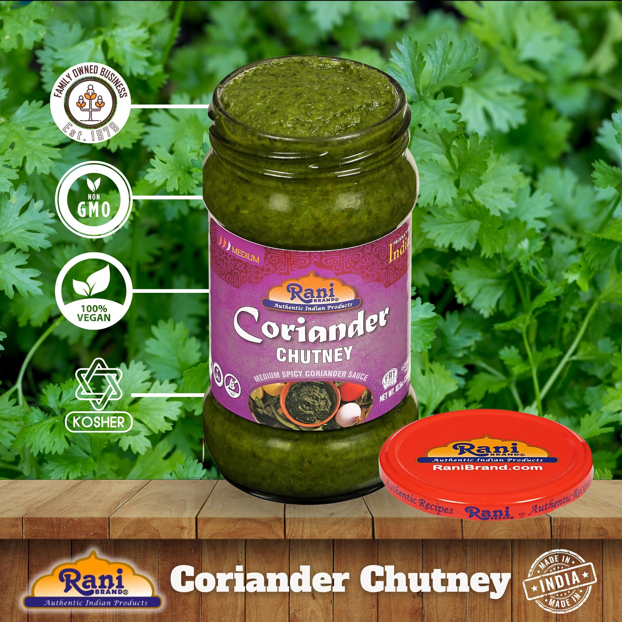 Rani Coriander Chutney 10.5oz (300g) Glass Jar, Ready to Eat ~ Vegan | Gluten Free | NON-GMO | Kosher | No Colors | Indian Origin