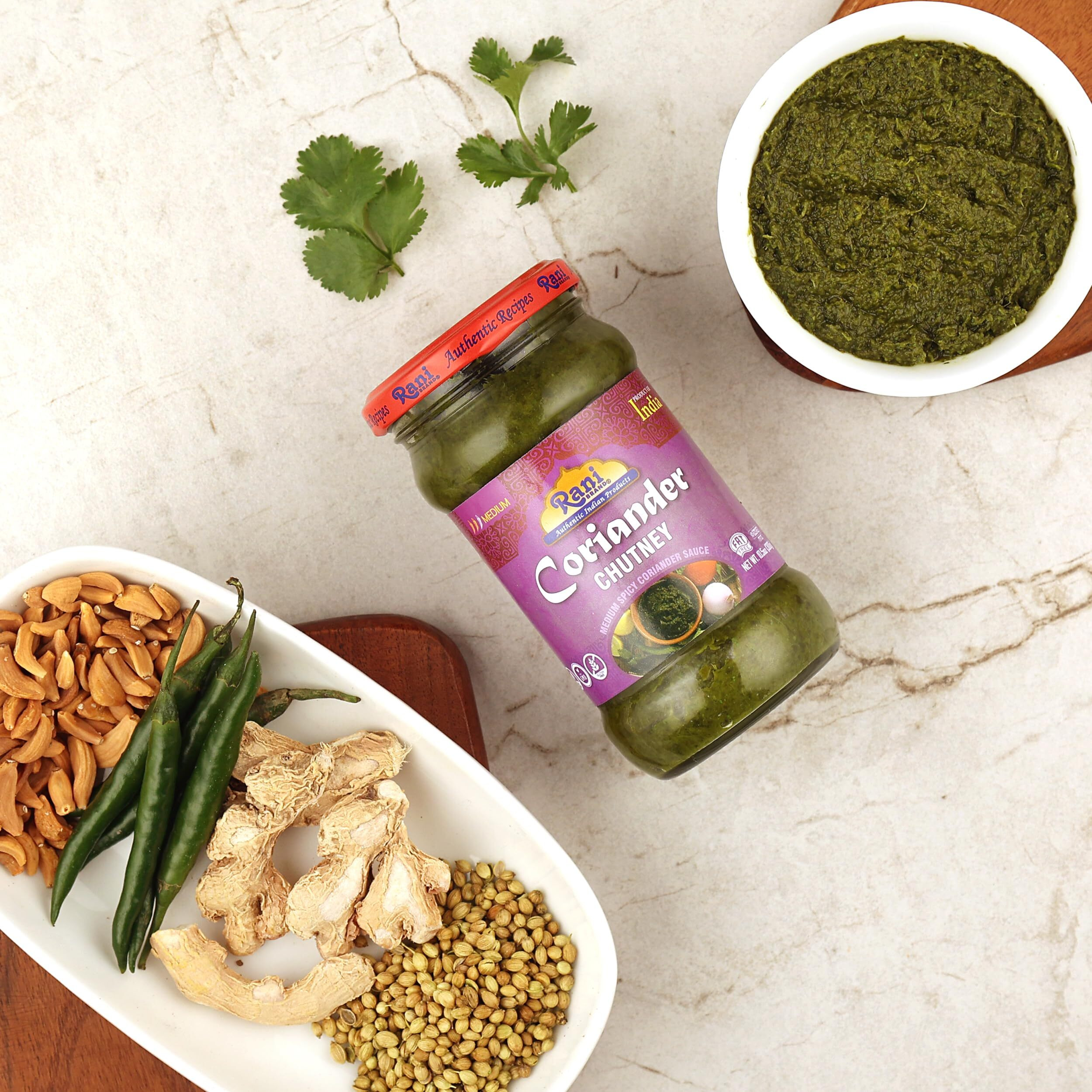 Rani Coriander Chutney 10.5oz (300g) Glass Jar, Ready to Eat ~ Vegan | Gluten Free | NON-GMO | Kosher | No Colors | Indian Origin