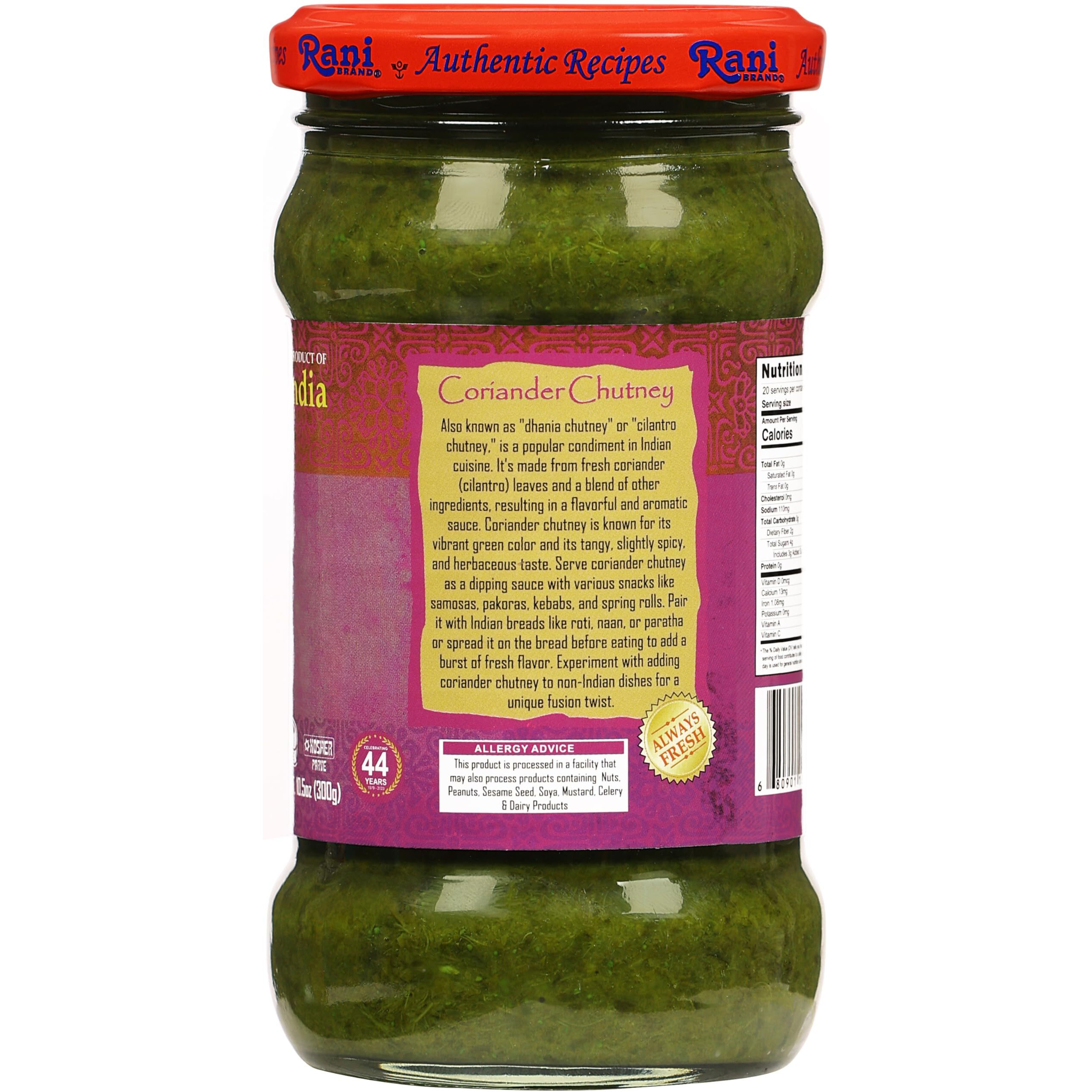 Rani Coriander Chutney 10.5oz (300g) Glass Jar, Ready to Eat ~ Vegan | Gluten Free | NON-GMO | Kosher | No Colors | Indian Origin
