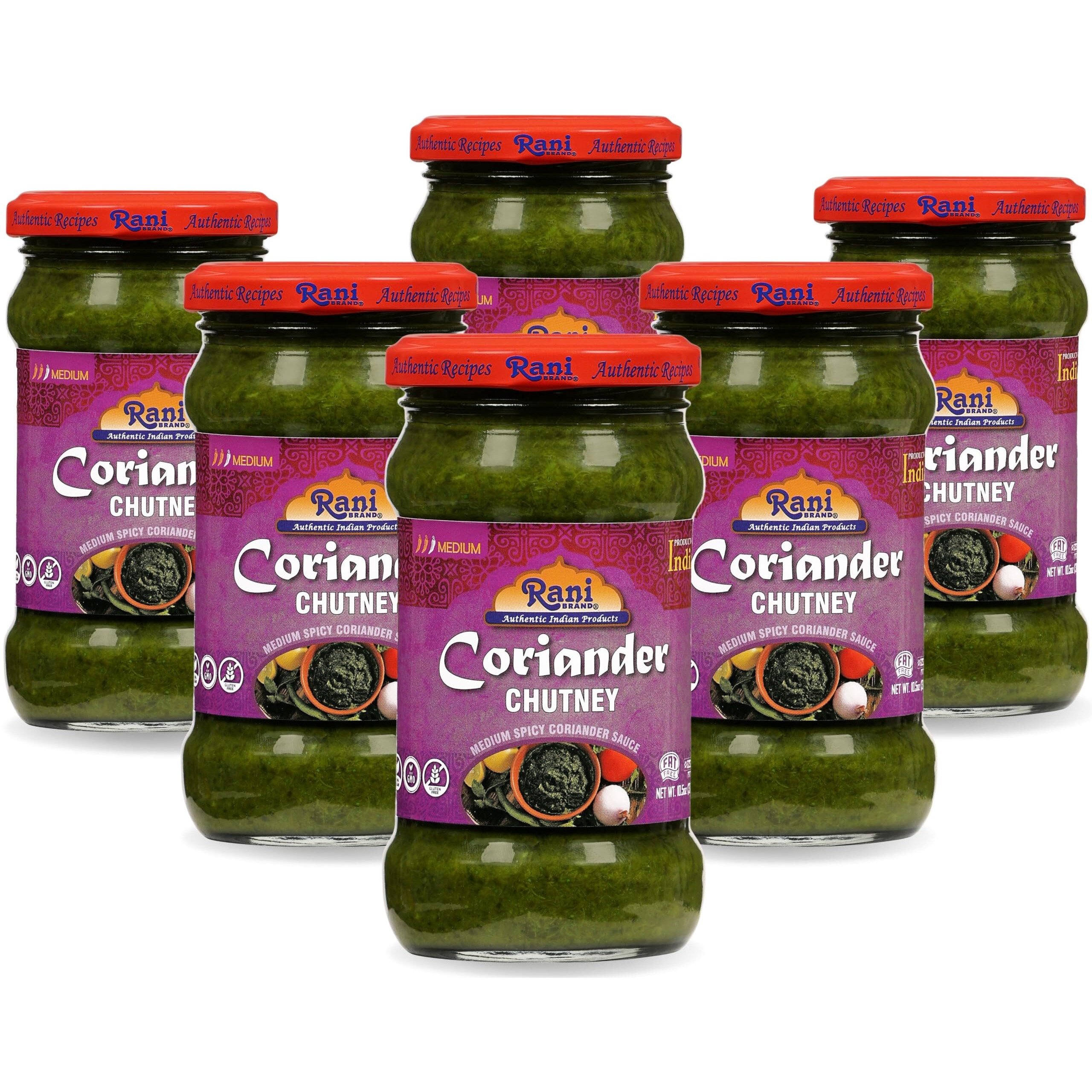 Rani Coriander Chutney 10.5oz (300g) Glass Jar, Ready to Eat, Pack of 5+1 FREE ~ Vegan, Gluten Free, NON-GMO, Kosher, No Colors, Indian Origin