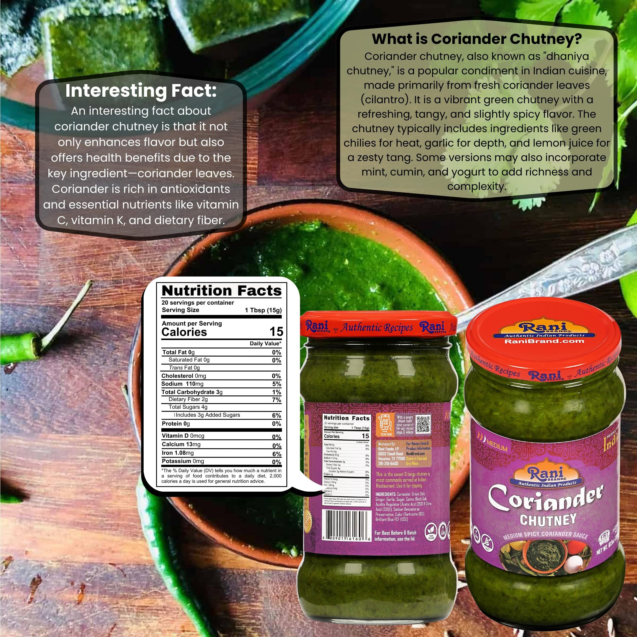 Rani Coriander Chutney 10.5oz (300g) Glass Jar, Ready to Eat, Pack of 5+1 FREE ~ Vegan, Gluten Free, NON-GMO, Kosher, No Colors, Indian Origin