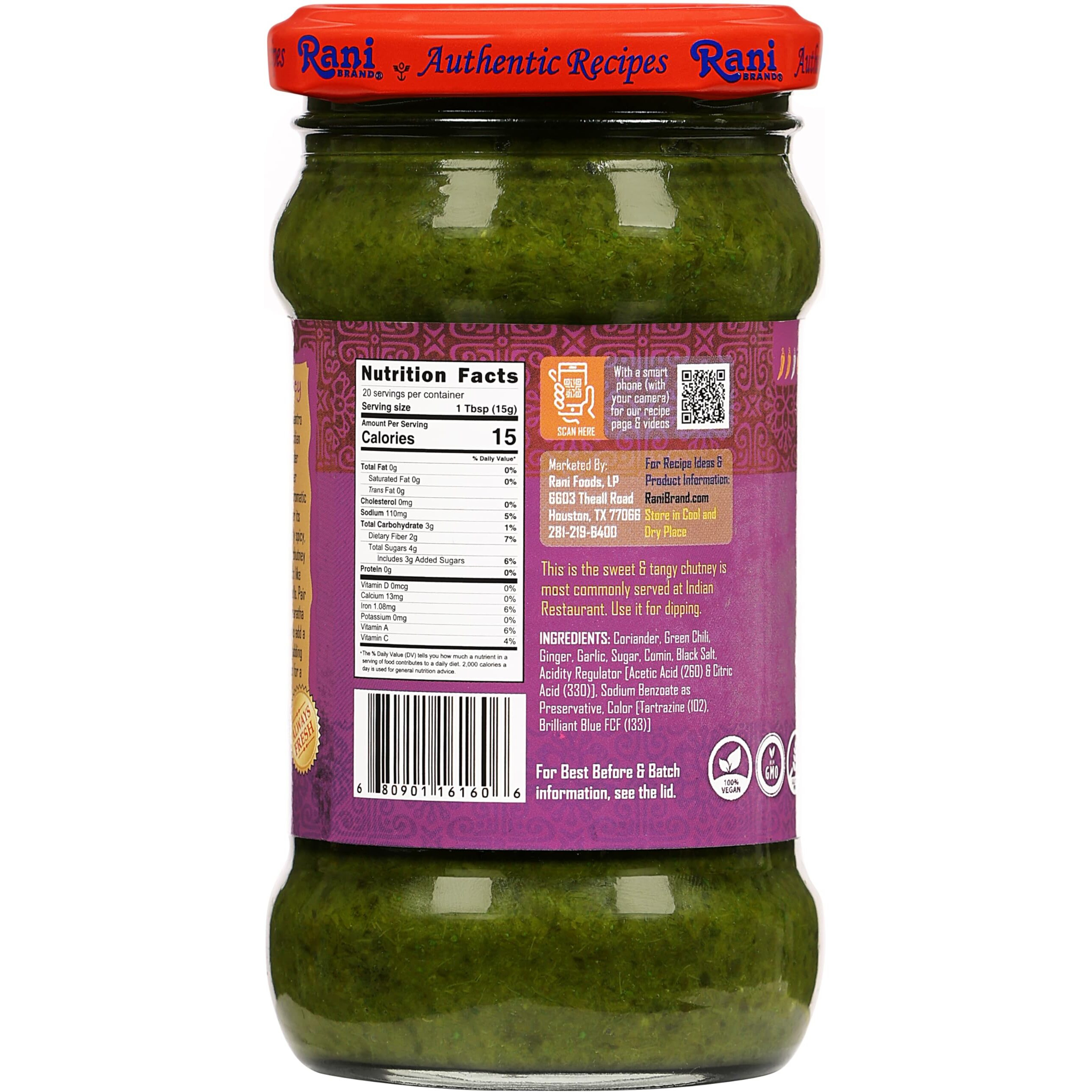 Rani Coriander Chutney 10.5oz (300g) Glass Jar, Ready to Eat, Pack of 5+1 FREE ~ Vegan, Gluten Free, NON-GMO, Kosher, No Colors, Indian Origin