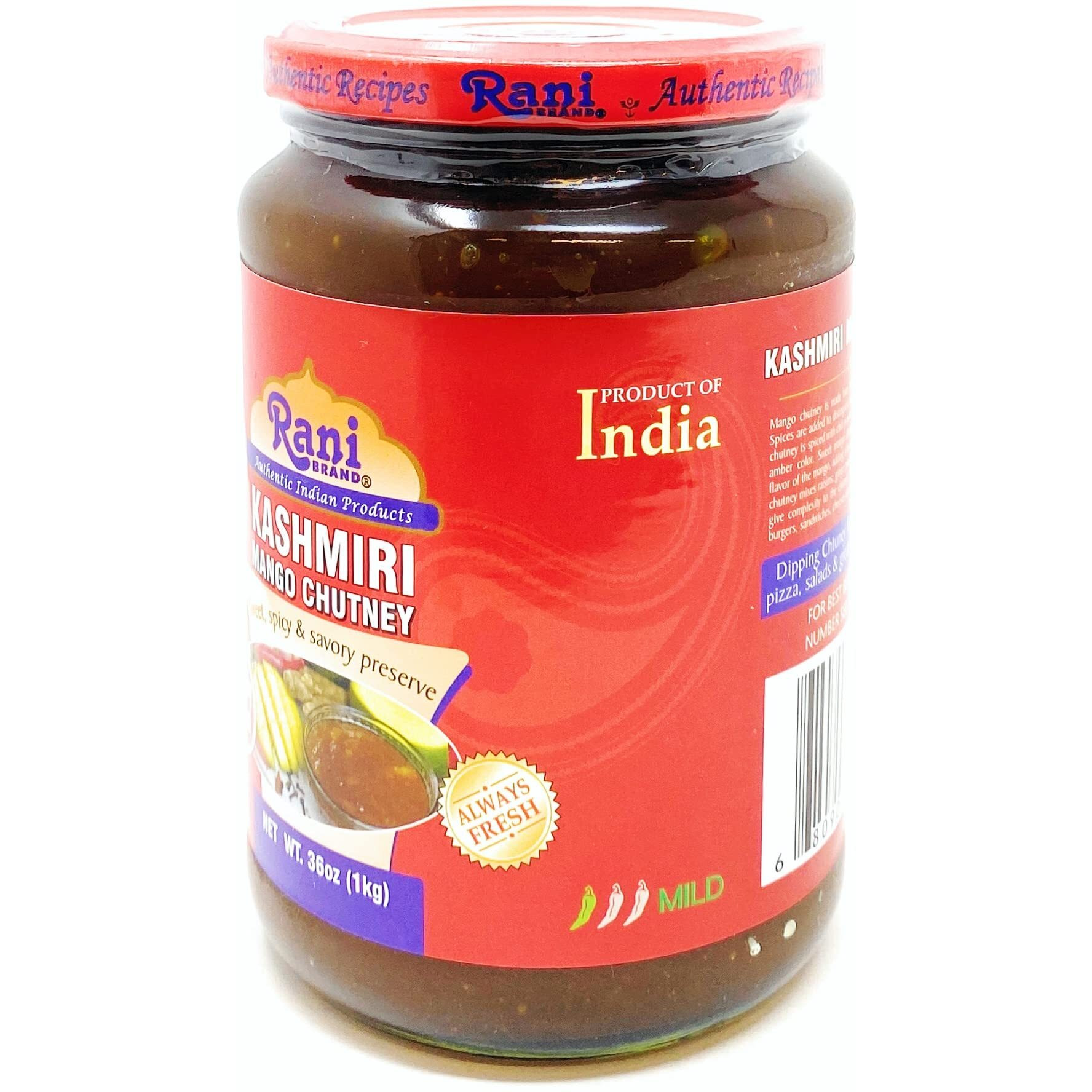 Rani Kashmiri Mango Chutney (Indian Preserve) 36oz (2.2lbs) 1kg Glass Jar, Ready to eat, Vegan ~ Gluten Free, All Natural, NON-GMO