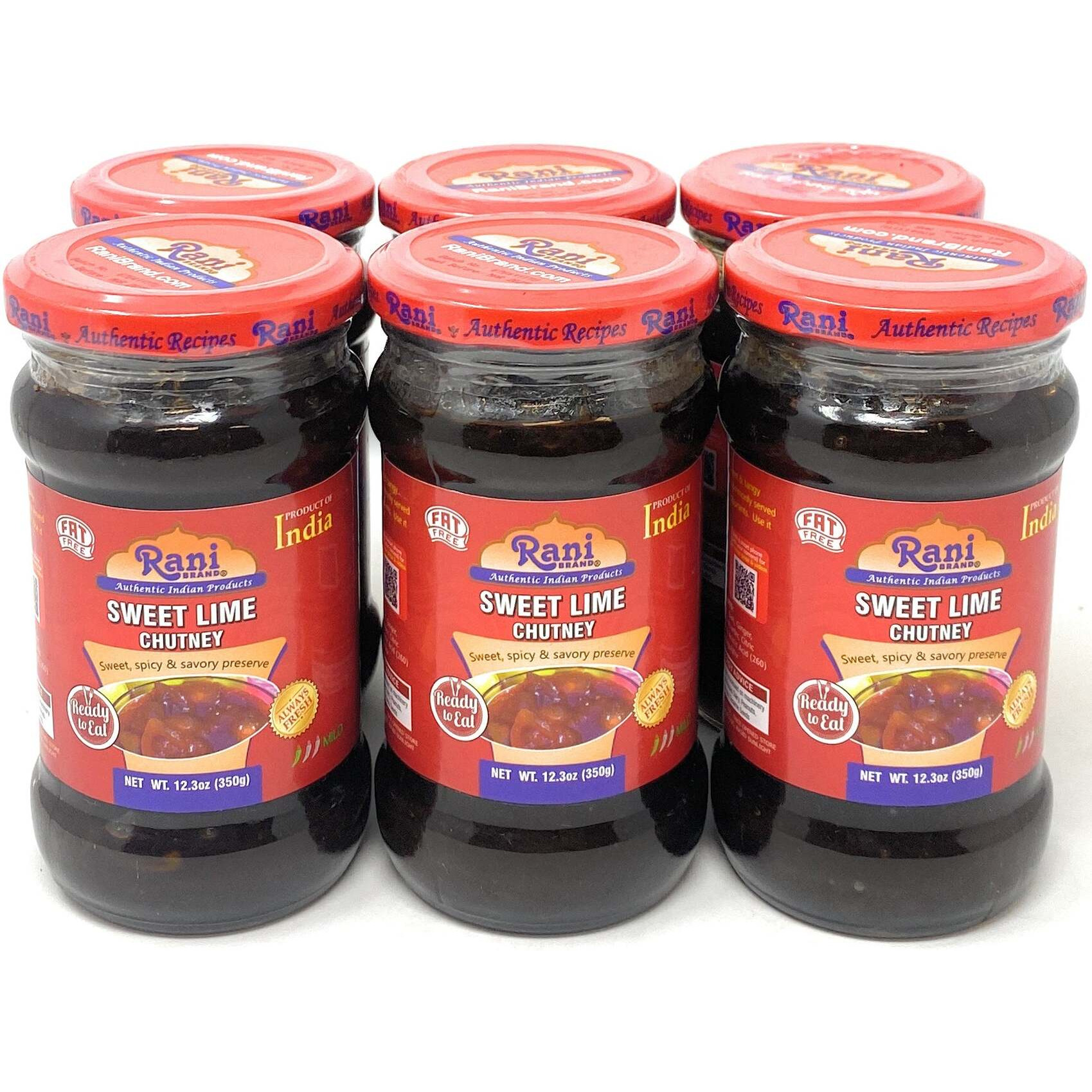 Rani Lime Sweet Mango Chutney (Indian Preserve) 12.5oz (350g) Glass Jar, Ready to eat, Vegan, Pack of 5+1 FREE ~ Gluten Free, All Natural, NON-GMO