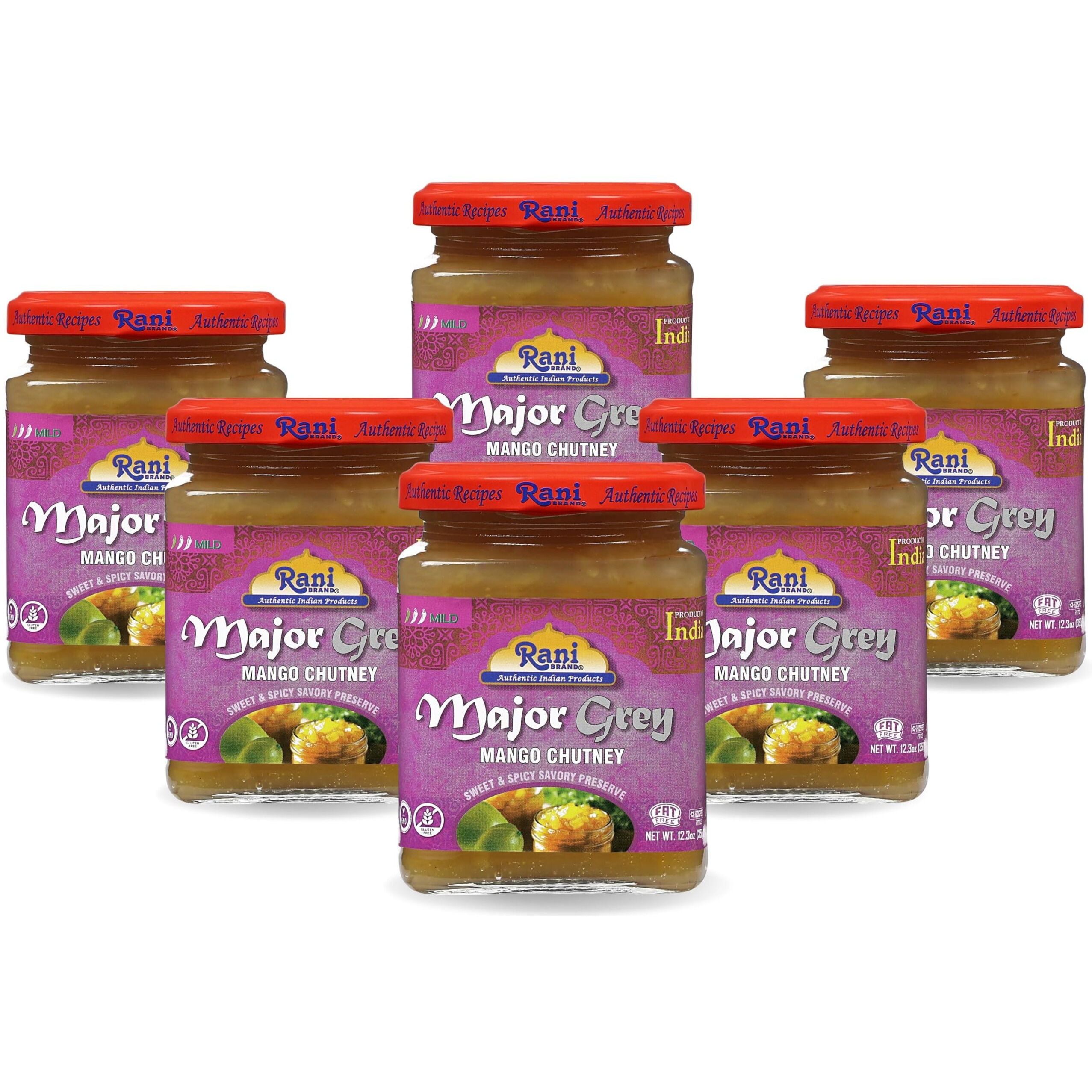 Rani Major Grey Mango Chutney (Indian Preserve) 12.3oz (350g) Glass Jar, Ready to eat, Vegan, Pack of 5+1 FREE ~ Gluten Free, All Natural, NON-GMO, Kosher