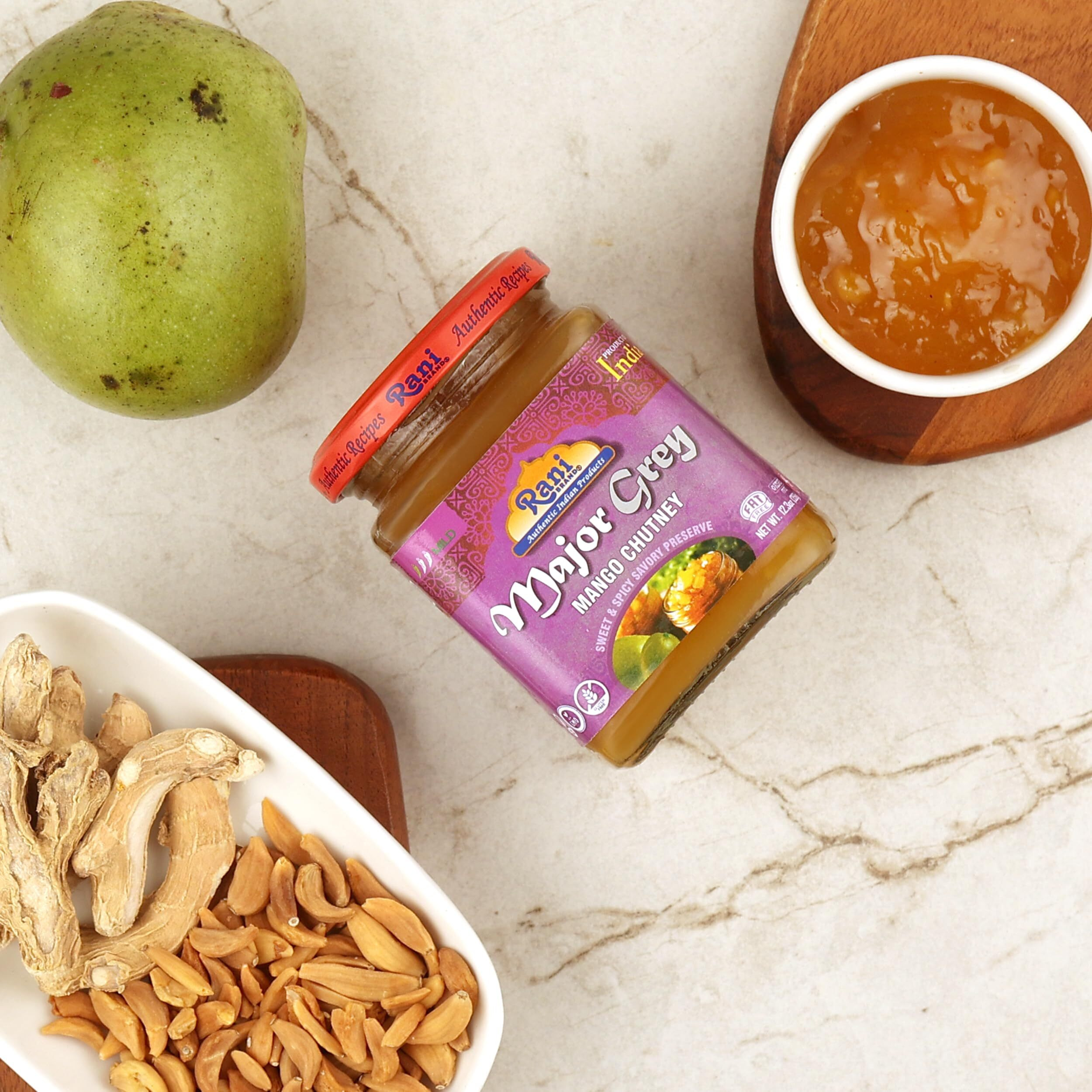 Rani Major Grey Mango Chutney (Indian Preserve) 12.3oz (350g) Glass Jar, Ready to eat, Vegan, Pack of 5+1 FREE ~ Gluten Free, All Natural, NON-GMO, Kosher