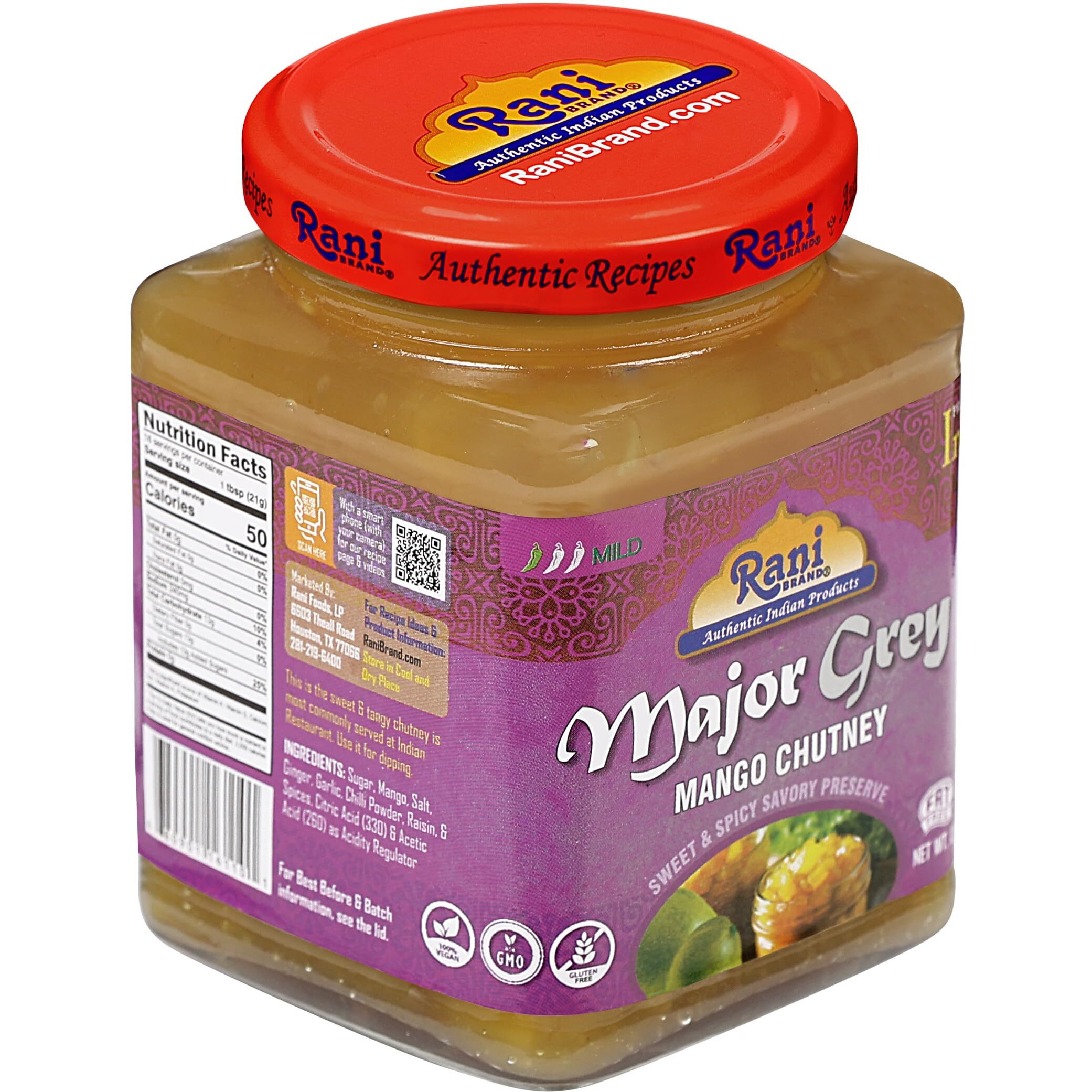Rani Major Grey Mango Chutney (Indian Preserve) 12.3oz (350g) Glass Jar, Ready to eat, Vegan, Pack of 5+1 FREE ~ Gluten Free, All Natural, NON-GMO, Kosher
