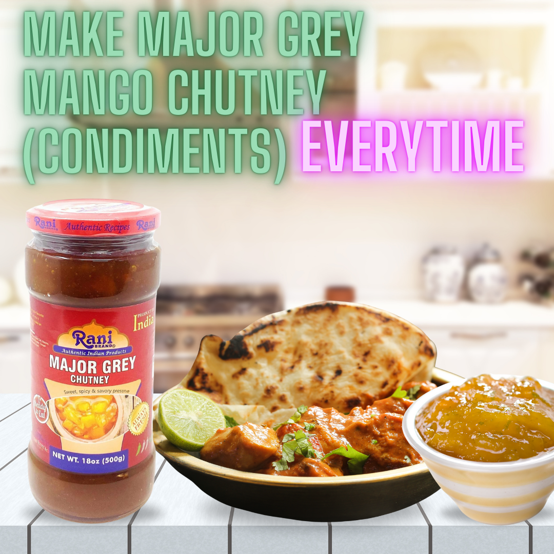 Rani Major Grey Mango Chutney (Indian Preserve) 18oz (1.1lbs) 500g Glass Jar, Ready to eat, Vegan, Pack of 5+1 FREE ~ Gluten Free, All Natural, NON-GMO