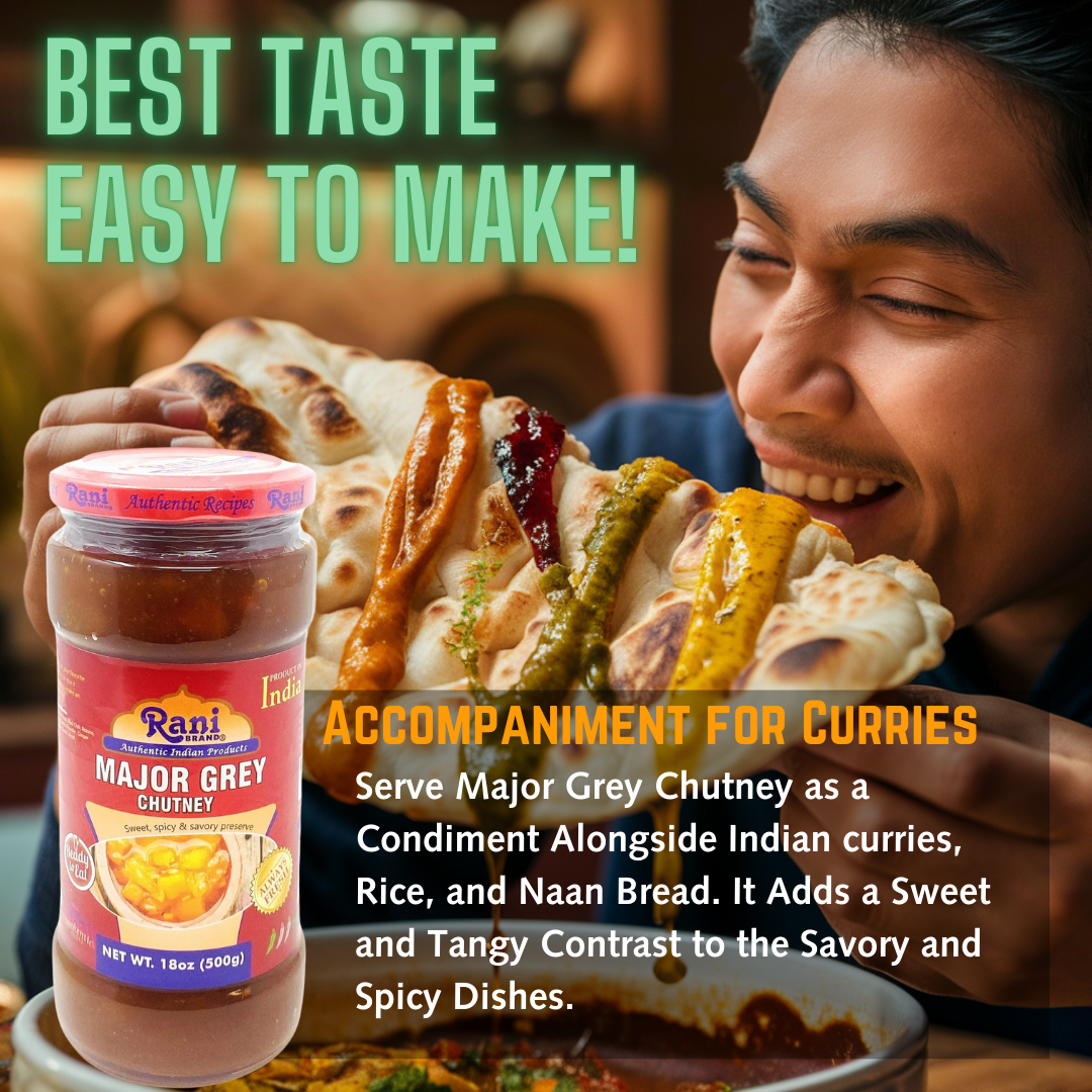 Rani Major Grey Mango Chutney (Indian Preserve) 18oz (1.1lbs) 500g Glass Jar, Ready to eat, Vegan, Pack of 5+1 FREE ~ Gluten Free, All Natural, NON-GMO