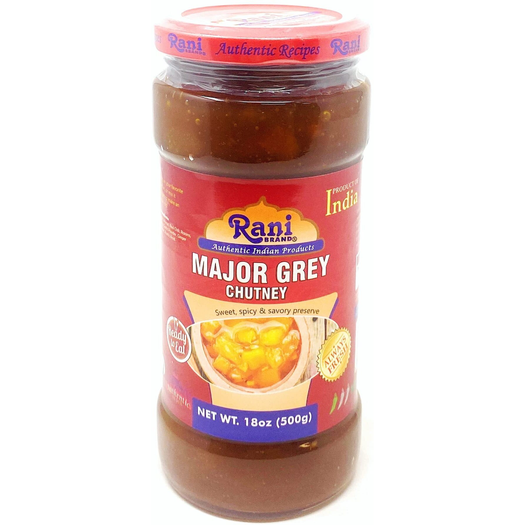 Rani Major Grey Mango Chutney (Indian Preserve) 18oz (1.1lbs) 500g Glass Jar, Ready to eat, Vegan, Pack of 5+1 FREE ~ Gluten Free, All Natural, NON-GMO