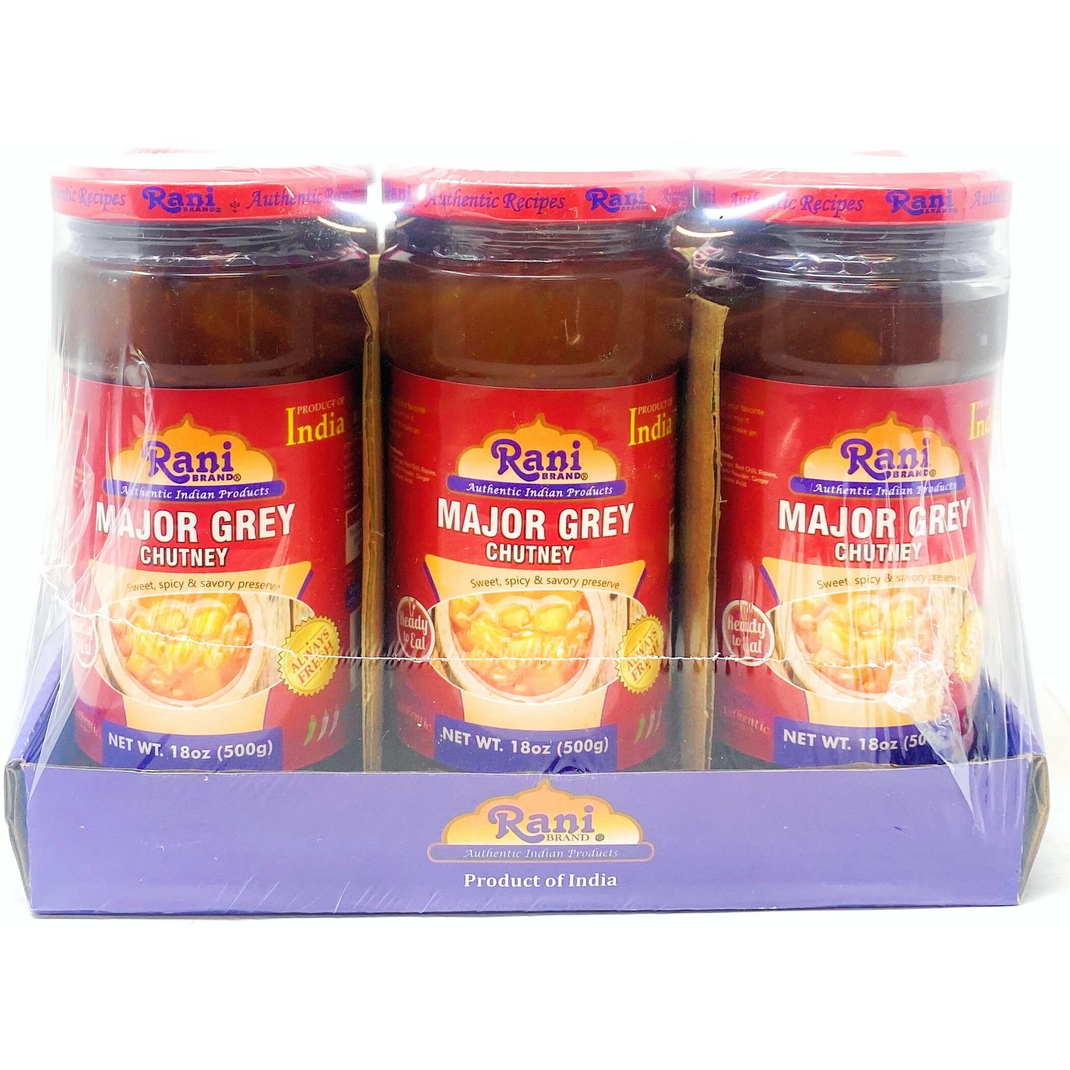 Rani Major Grey Mango Chutney (Indian Preserve) 18oz (1.1lbs) 500g Glass Jar, Ready to eat, Vegan, Pack of 5+1 FREE ~ Gluten Free, All Natural, NON-GMO