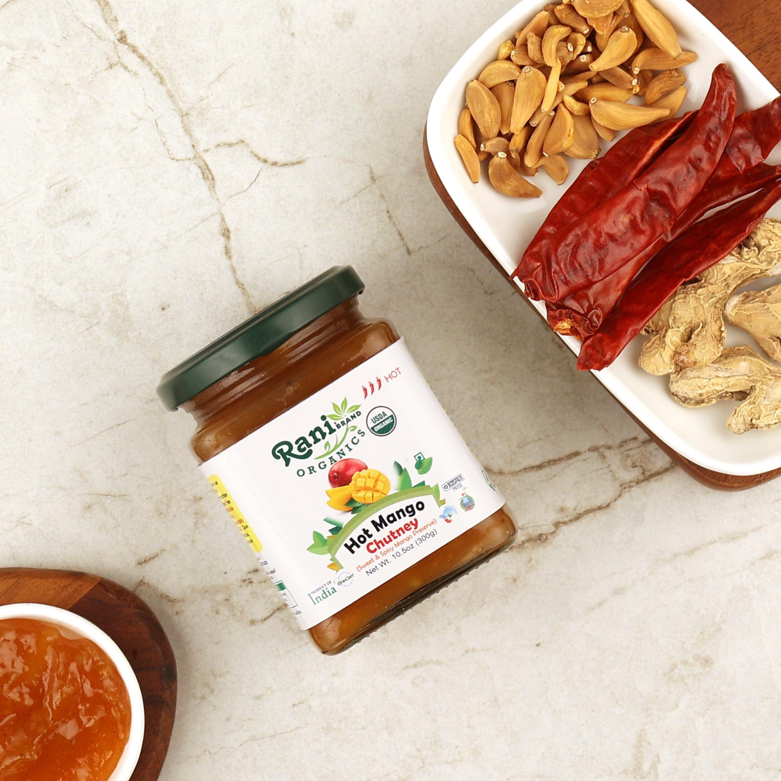 Rani Organic Hot Mango Chutney (Spicy Indian Preserve) 10.5oz (300g) Glass Jar, Ready to eat ~ All Natural, Vegan, Gluten Free, No Colors, NON-GMO, Indian Origin, USDA Certified Organic