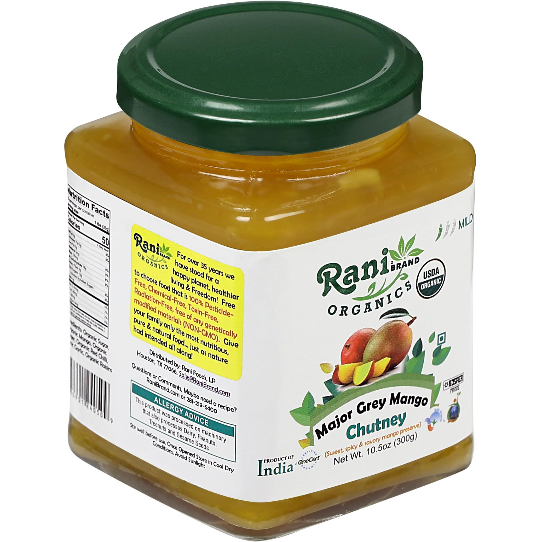 Rani Organic Major Grey Mango Chutney (Indian Preserve) 10.5oz (300g) Glass Jar, Ready to eat ~ All Natural, Vegan, Gluten Free, No Colors, NON-GMO, Indian Origin, USDA Certified Organic