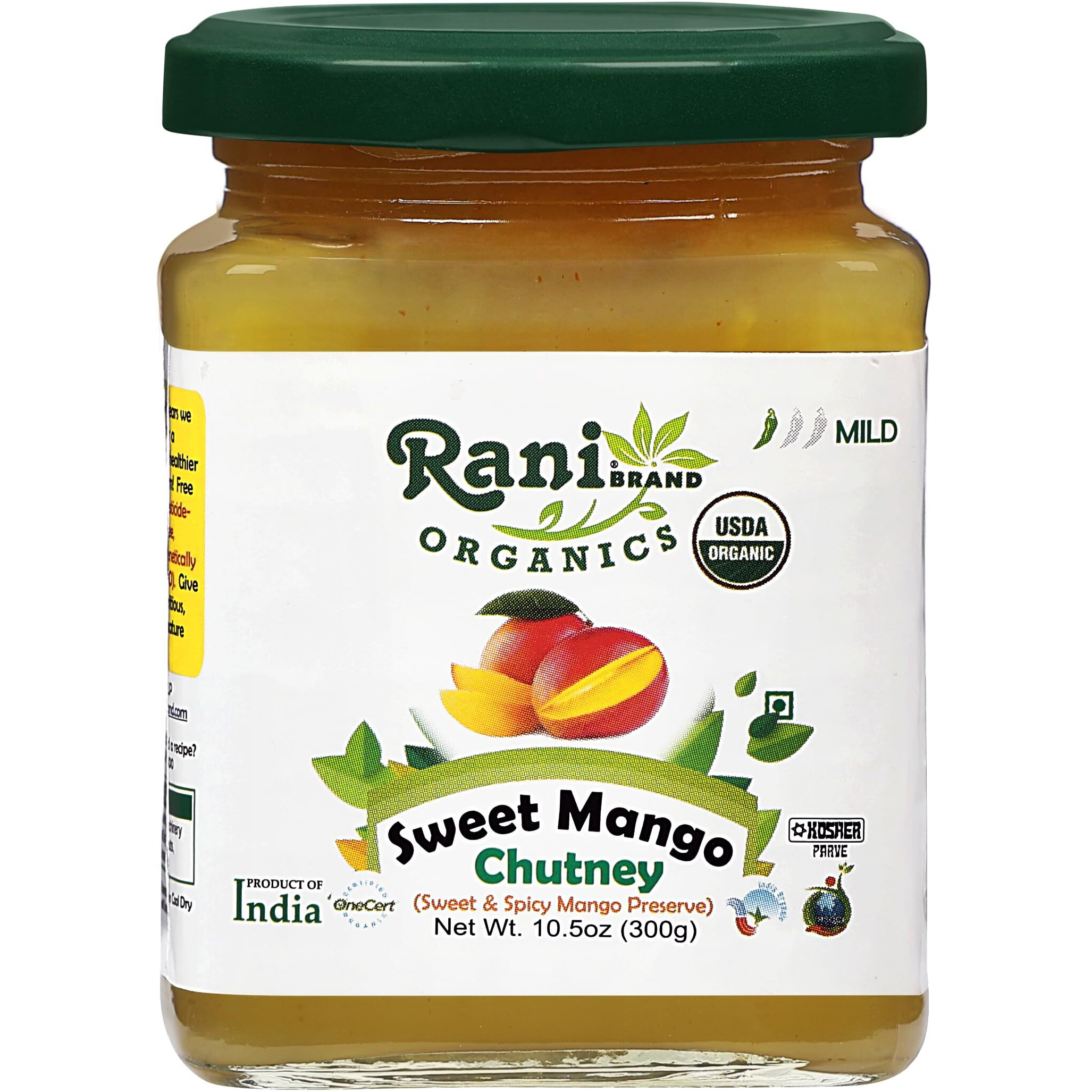 Rani Organic Sweet Mango Chutney (Indian Preserve) 10.5oz (300g) Glass Jar, Ready to eat ~ All Natural, Vegan, Gluten Free, No Colors, NON-GMO, Indian Origin, USDA Certified Organic