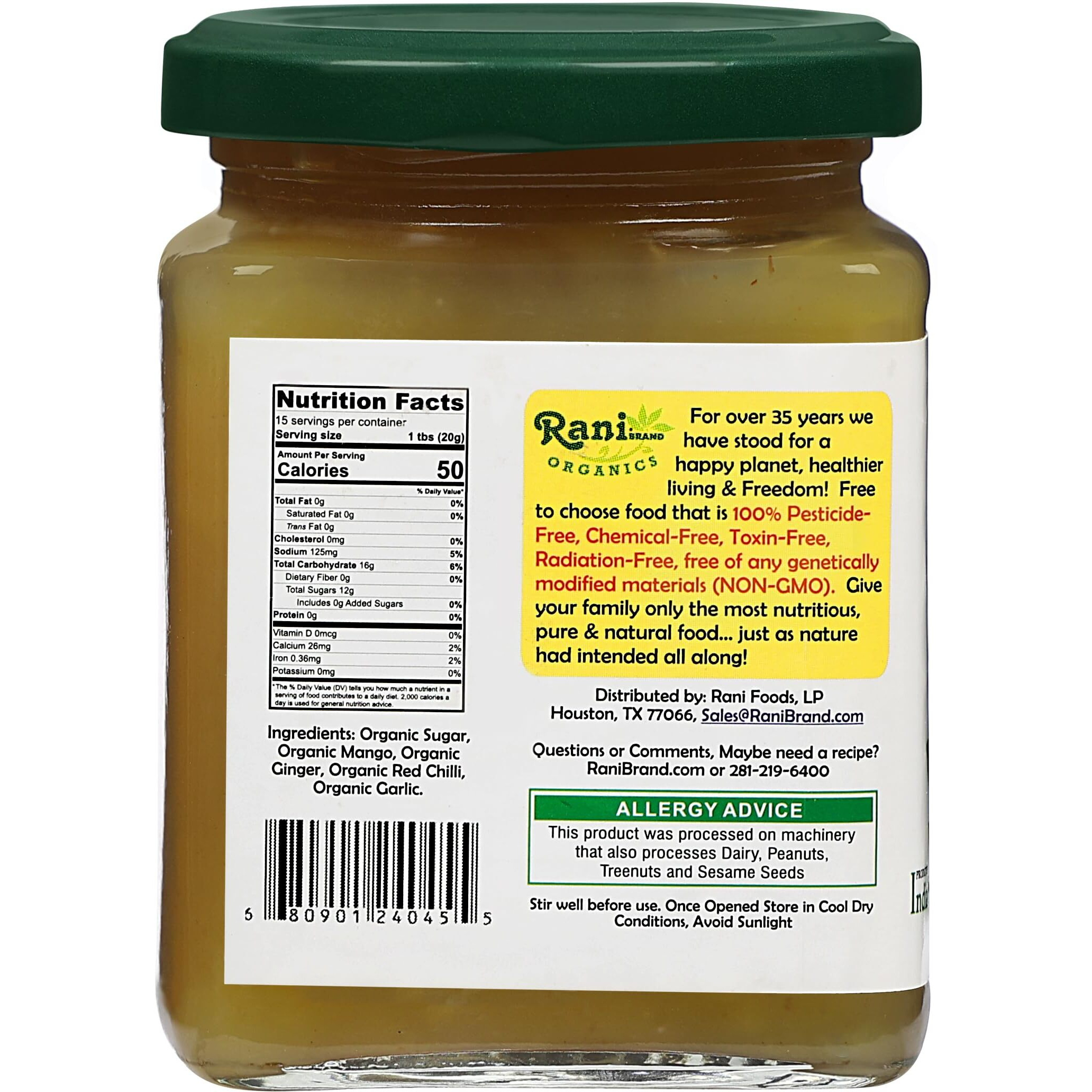 Rani Organic Sweet Mango Chutney (Indian Preserve) 10.5oz (300g) Glass Jar, Ready to eat ~ All Natural, Vegan, Gluten Free, No Colors, NON-GMO, Indian Origin, USDA Certified Organic