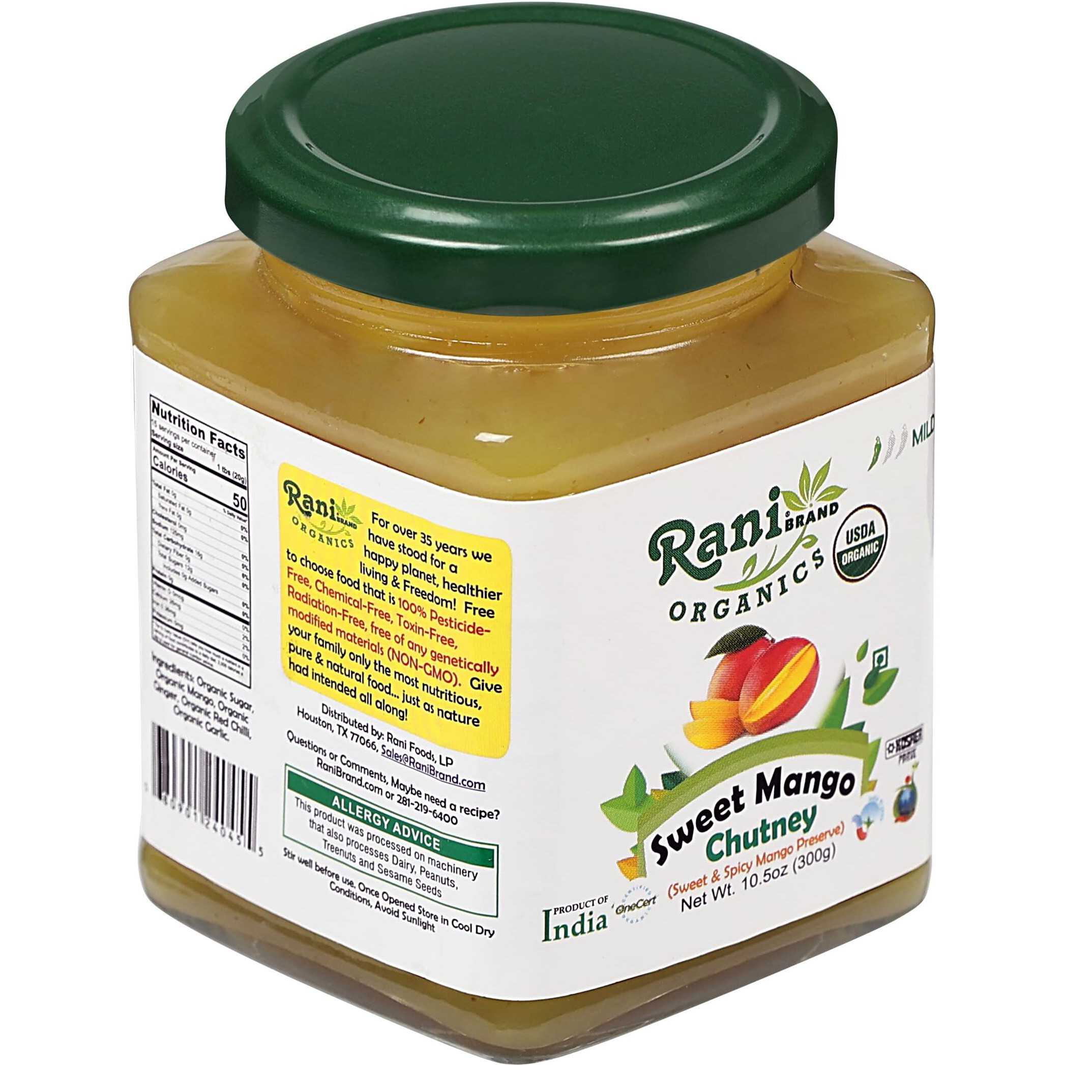 Rani Organic Sweet Mango Chutney (Indian Preserve) 10.5oz (300g) Glass Jar, Ready to eat ~ All Natural, Vegan, Gluten Free, No Colors, NON-GMO, Indian Origin, USDA Certified Organic